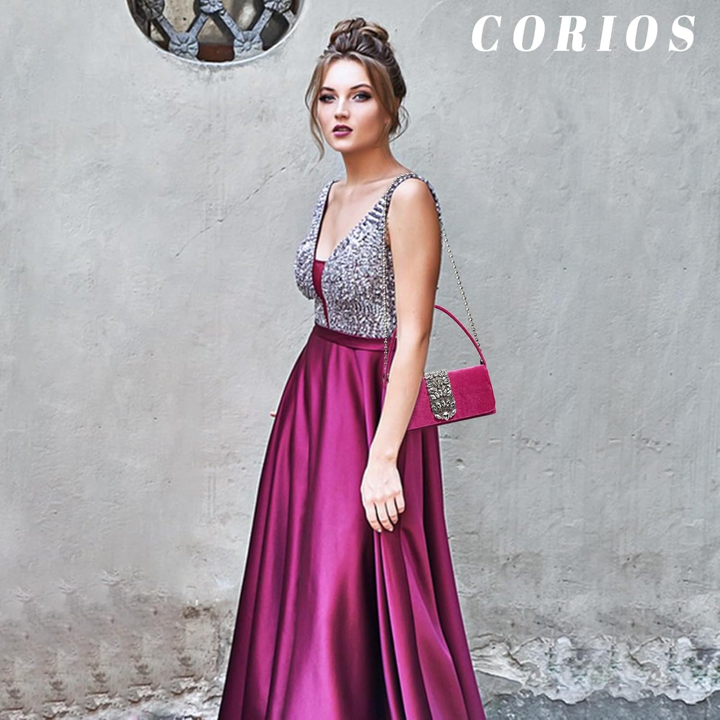 CORIOS Evening Bag for Women Rhinestone Clutch Bag Sparkly Crystal Handbag Bridal Wedding Purse Glitter Shoulder Bag