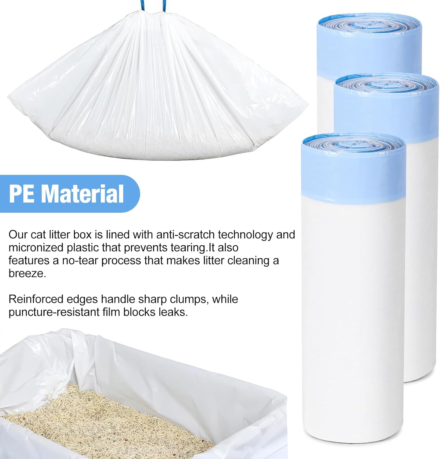Cat Litter Box Liners, 120 Count Large Cat Litter Bags Thickened Cat Litter Waste Receptacles Bags Automatic Self Cleaning Cat Litter Box Liner, Universal Compatible for Most Litter Boxs