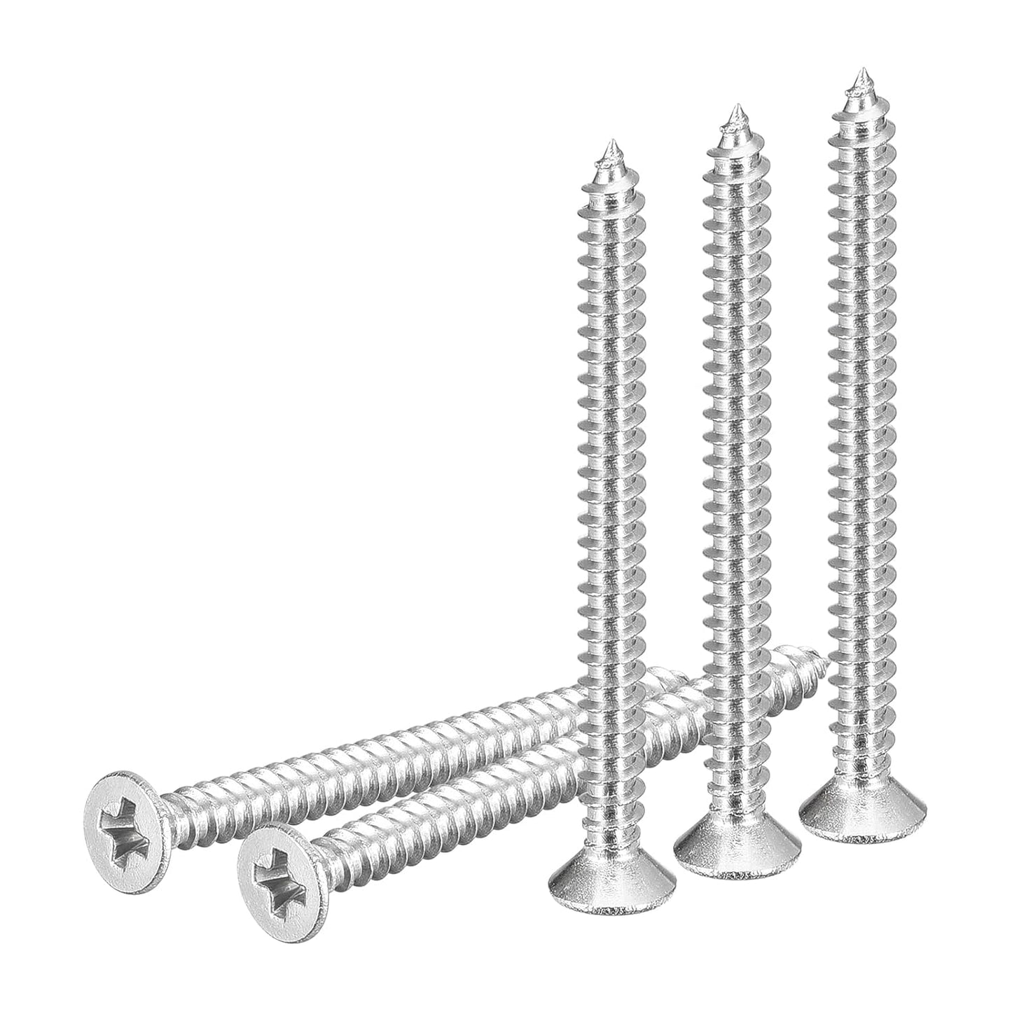 DTGN 100Pcs #6x1/2 Flat Head Wood Screws, 304 Stainless Steel Phillips Self Tapping Screws - Good for Woodworking, Furniture - Silver