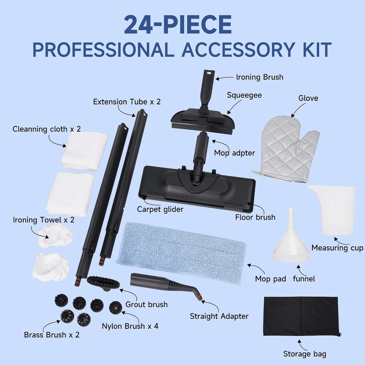 Steam Cleaner with 24 Accessories, 5-Bar Steamer Cleaning 1.5L Tank