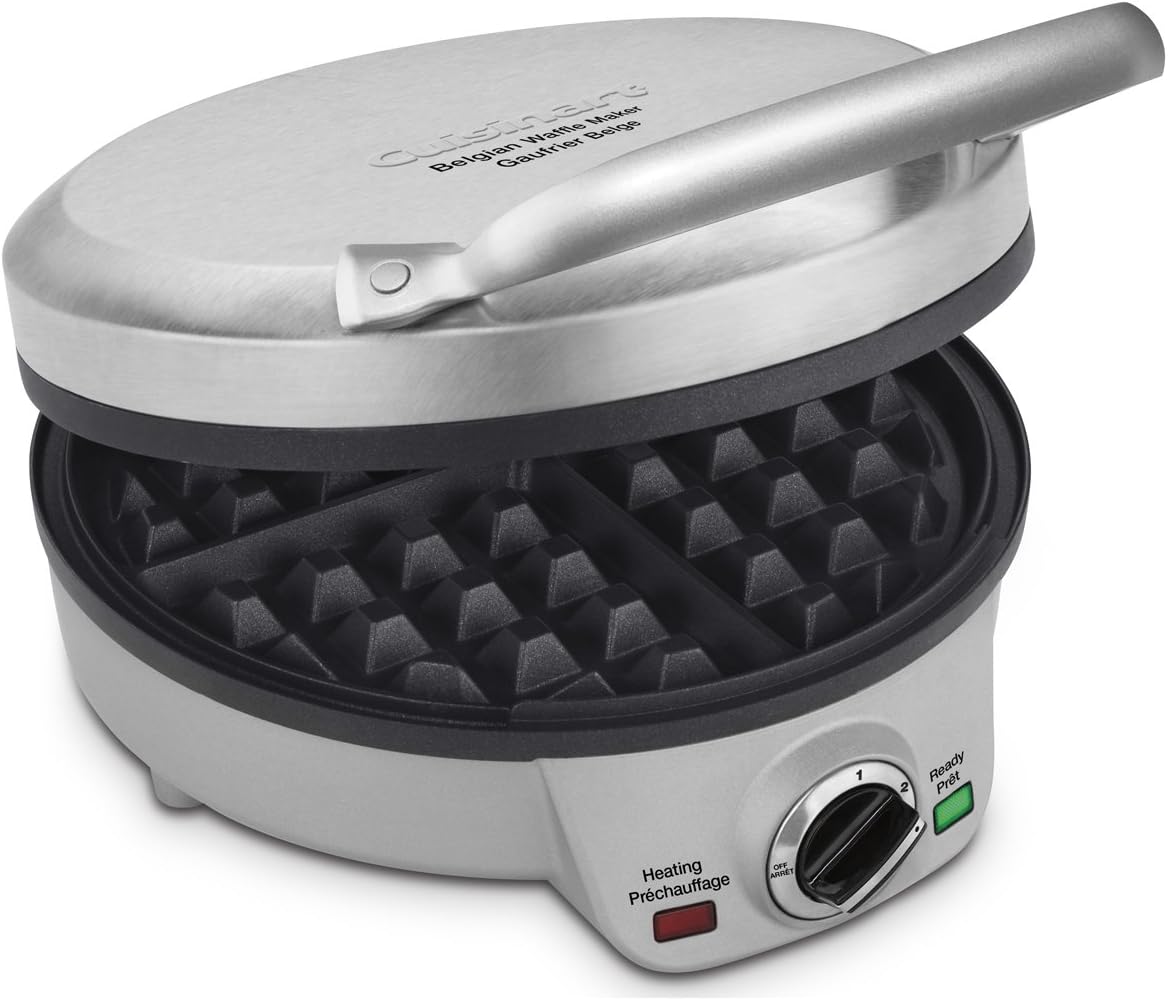 Cuisinart 4-Slice Round Belgian Waffle Maker, Non-Stick Coated Plates, Silver (WAF-200C)