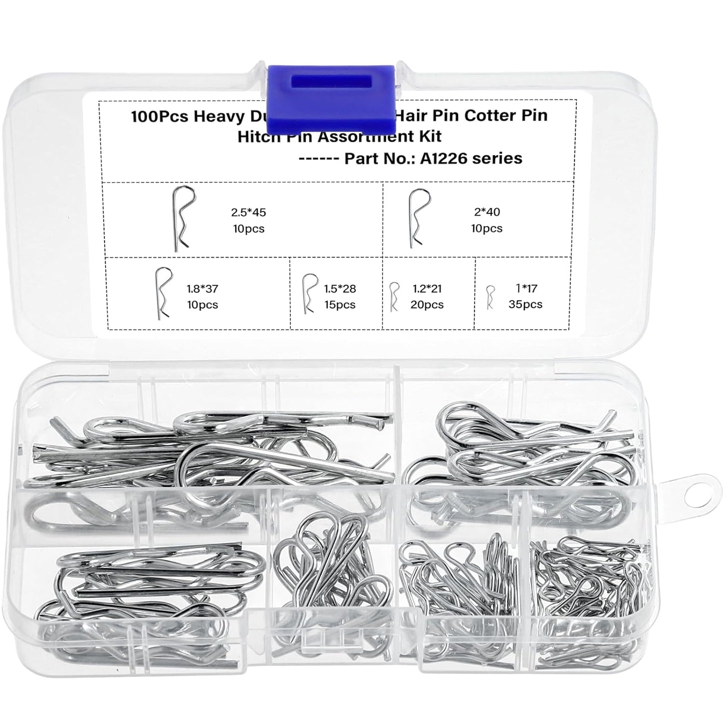 OLCANA 25 Pieces Cotter Pin Assortment Kit 5 Size M1.2 -M3.5 Stainless Steel R Hitch Pin Clips for Tractor Truck Tillage Machine, Retaining Pins