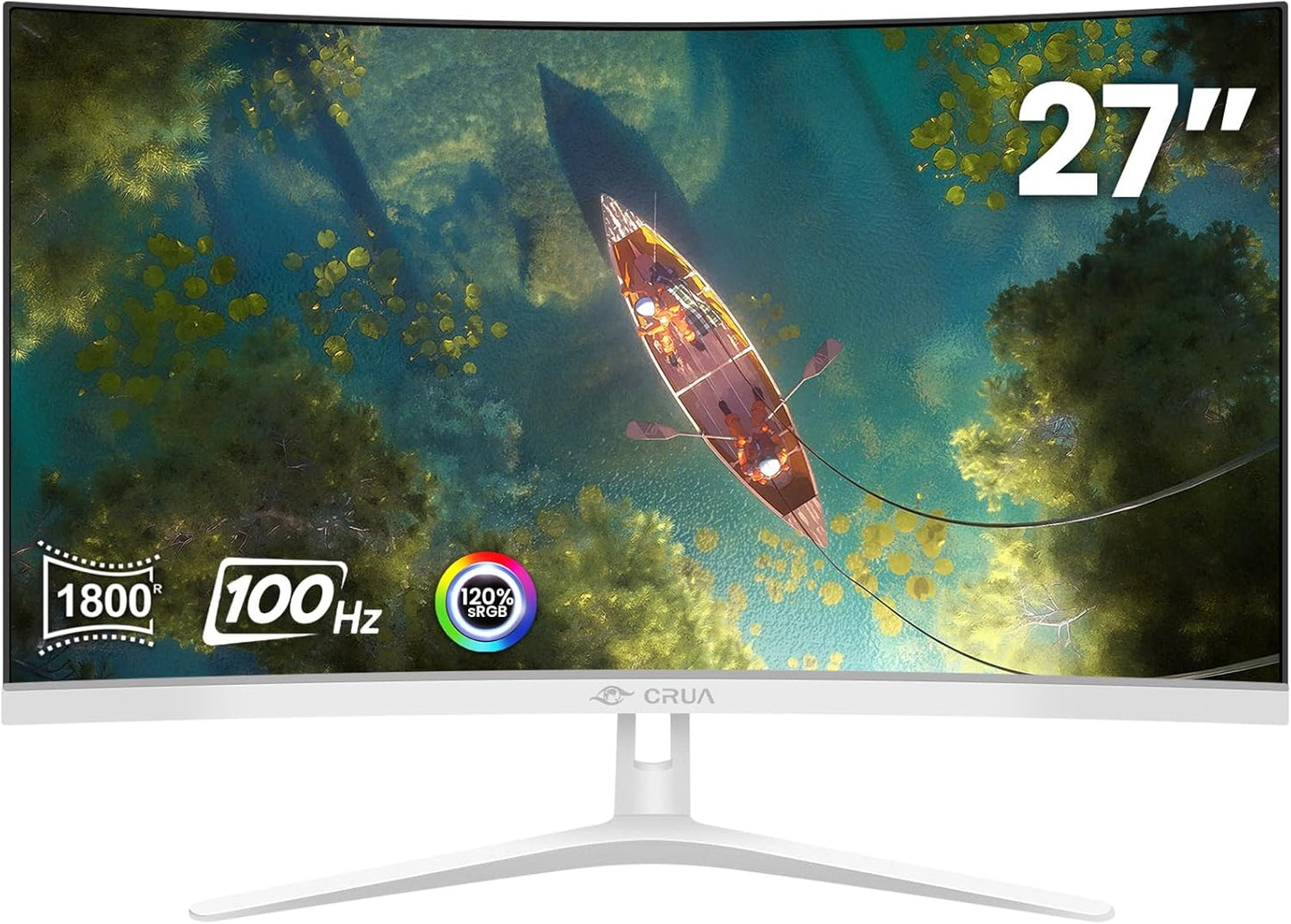 CRUA 34 Inch Curved Gaming Monitor 144HZ, White 21:9 Ultra Wide PC Monitor 1500R WQHD 3440X1440P 120% sRGB Computer Display/VA Panel/PIP& PBP/HDMI2.0 & DP1.4/Tilt Adjustment/Wall Mountable