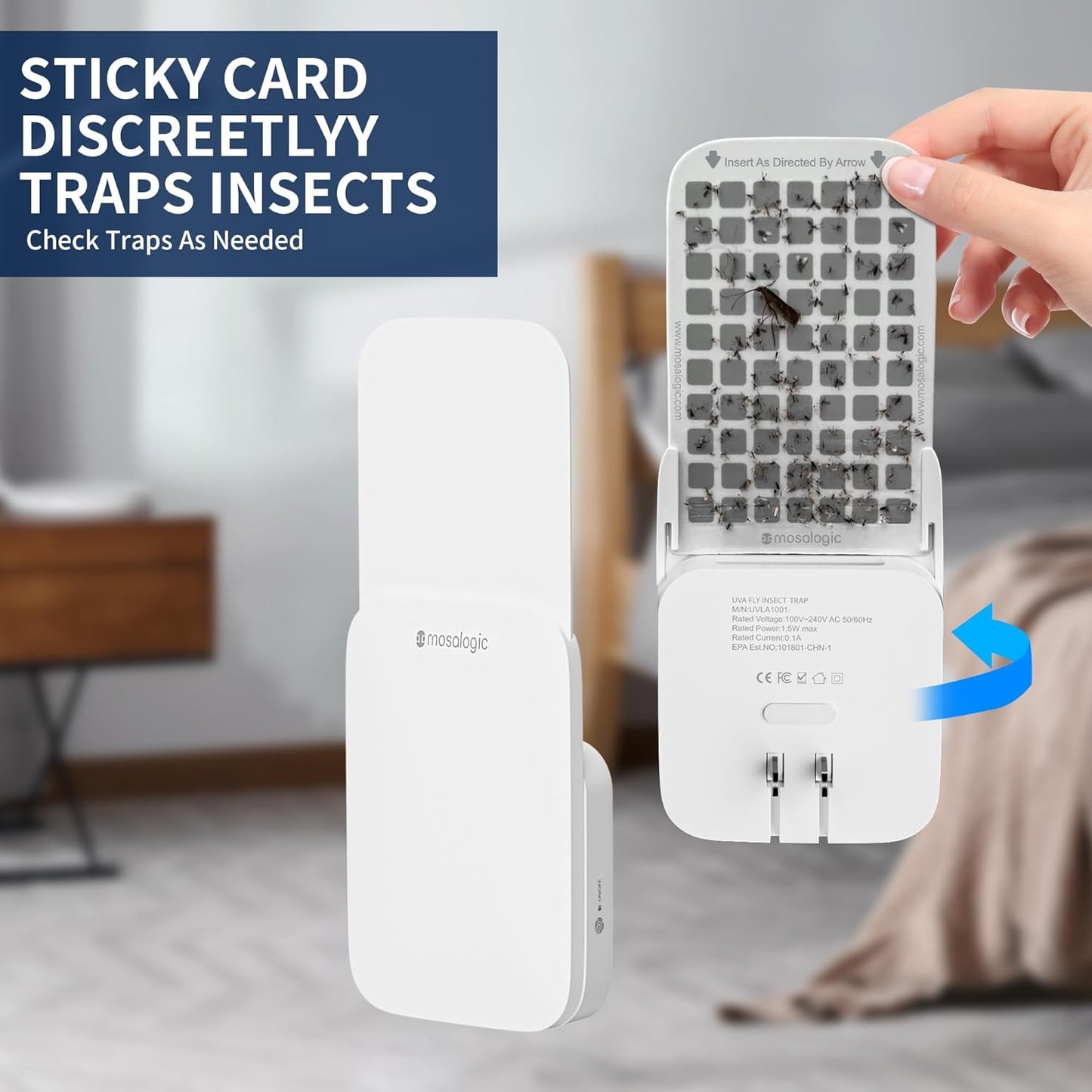 Mosalogic Fly Trap Plug in Mosquito Killer Gnat Moth Catcher Fly Tapper Indoor with Night Light for 400 Sq Ft of Protection White-1PACK