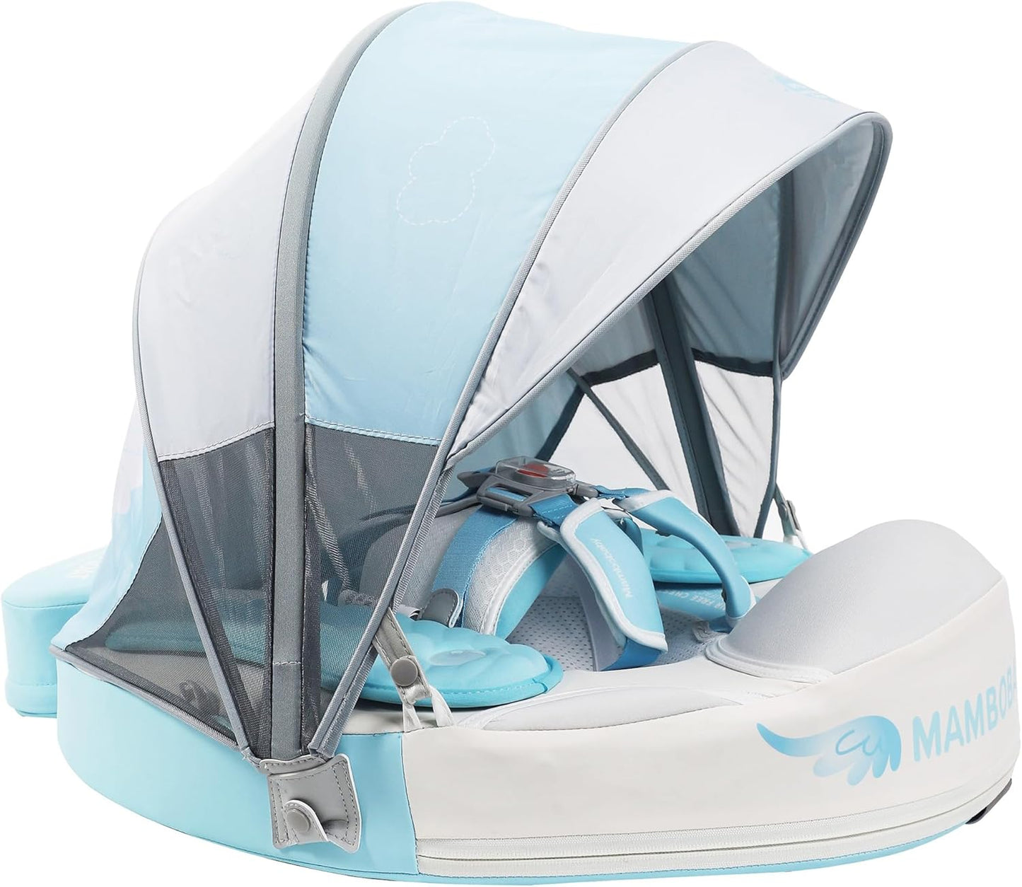 Mambobaby Baby Swim Float with Canopy, Non-Inflatable Solid Baby Float, Upgrade Soft Skin-Friendly Material Infant Swim Float
