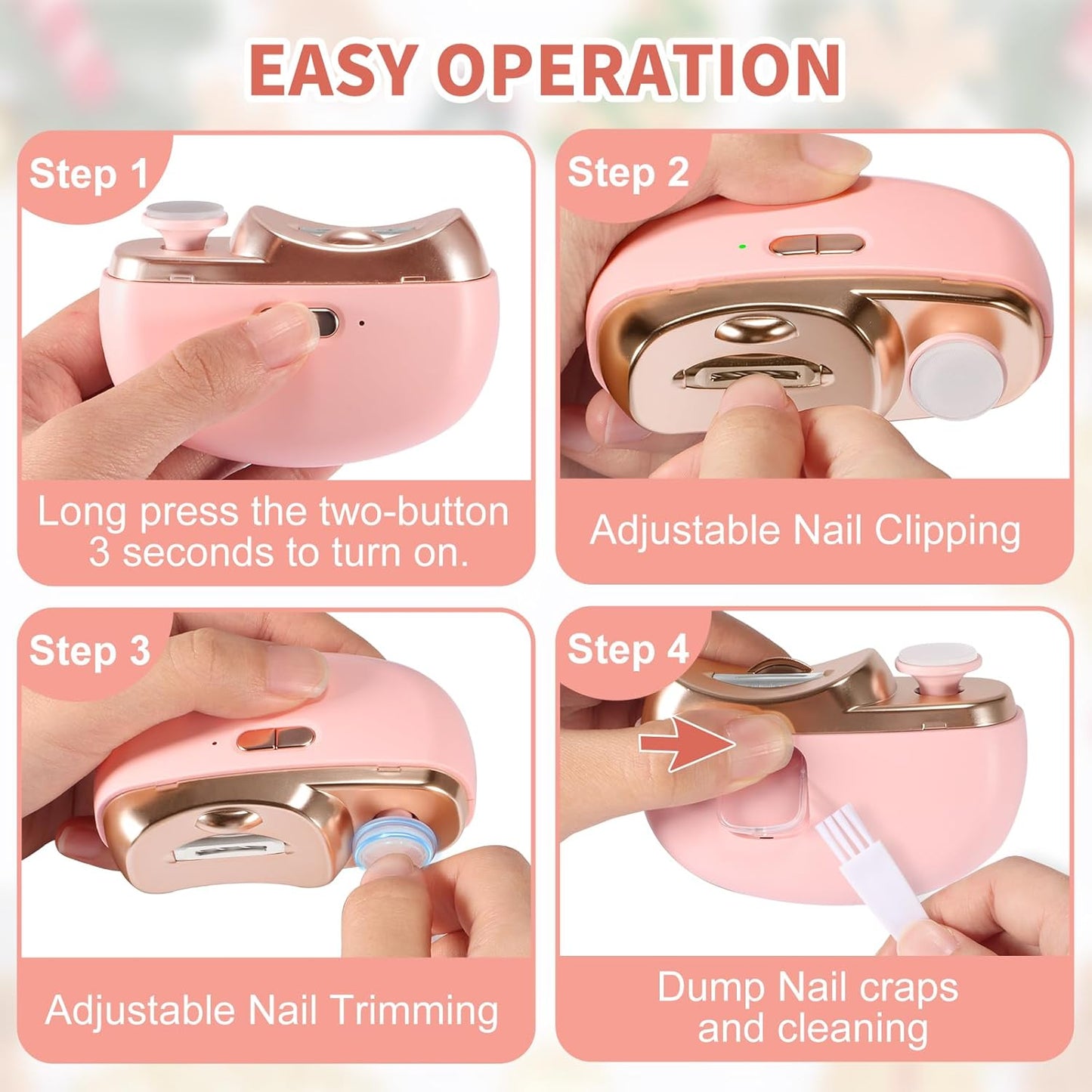 Electric Nail Clipper & Baby Nail Trimmer Polisher 3 in 1 (Not for Toenail) with Nail Scraps Storage, LED Light, 2 Speeds, Rechargeable Fingernail Clipper for Baby, Adults, Seniors, Purple