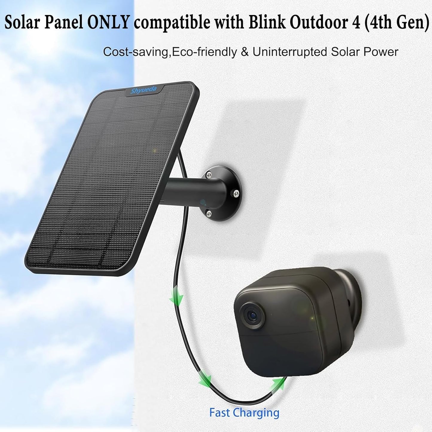 Solar Panel for Blink Camera Outdoor, Outdoor Security Camera Solar Panel Compatible with Blink Outdoor 4(4th Gen) with 13,1ft Calbe, Adjustable Mount (Camera Not Included)