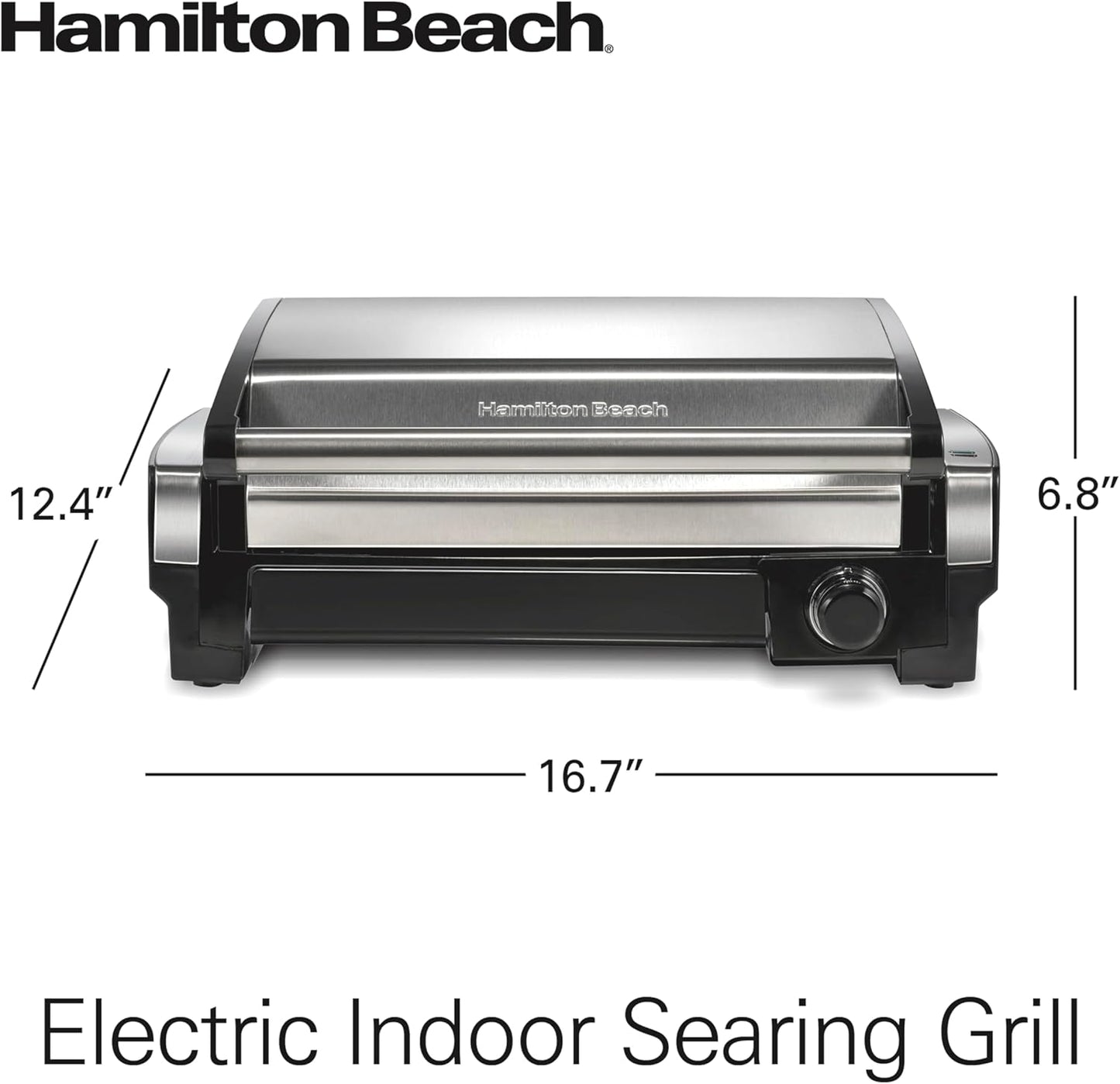 Hamilton Beach Electric Indoor Searing Grill Removable Easy-To-Clean Nonstick Plate, 6-Serving, Extra-Large Drip Tray, Stainless Steel (25360)