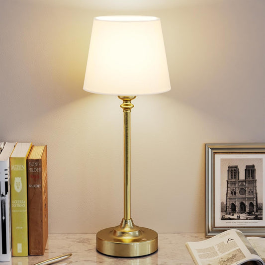 Rechargeable Cordless Table Lamp: 3000k Stepless Dimming, 1 Pack Brass 4000mAh Battery Operated Wireless Touch Lamp for Dining Table, Counter, Living Room, Bedroom