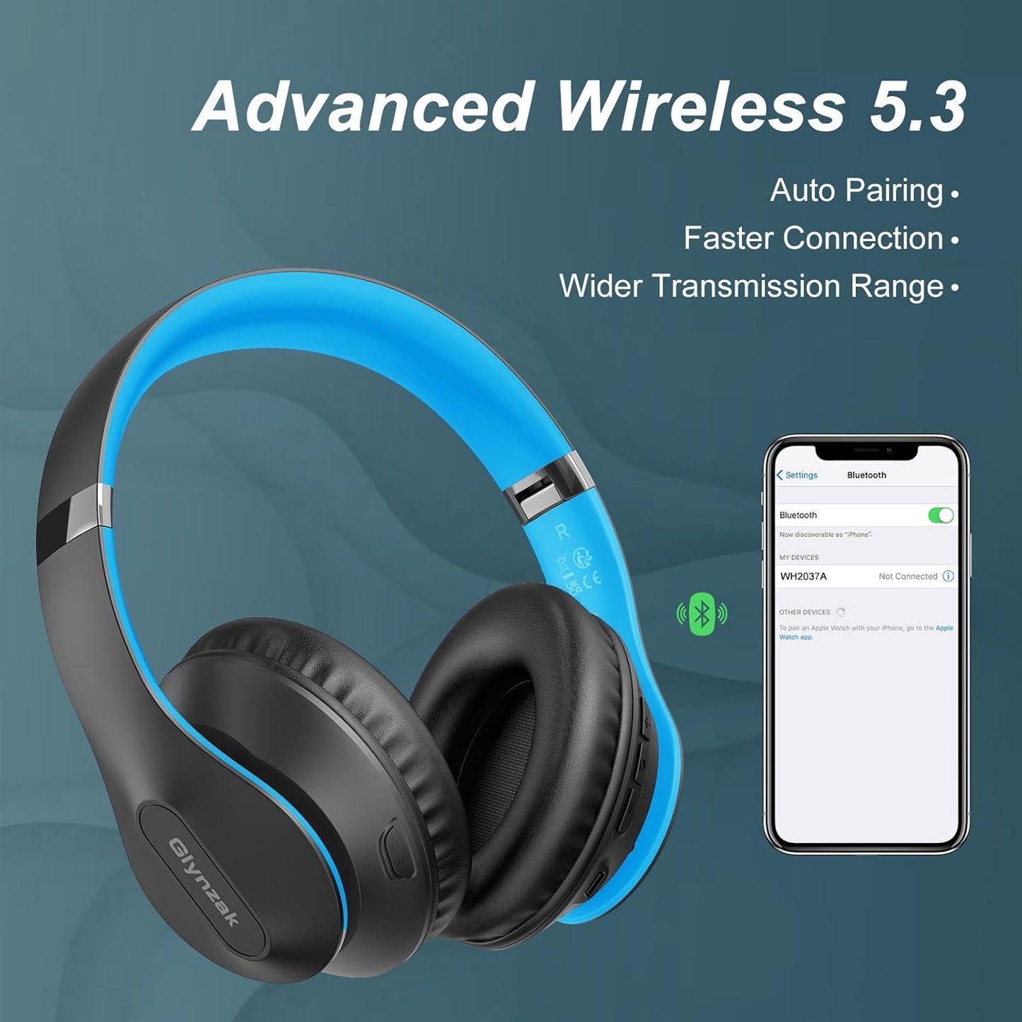 Glynzak Wireless Bluetooth Headphones Over Ear 65H Playtime HiFi Stereo Headset with Microphone and 6EQ Modes Foldable Bluetooth V5.3 Headphones for Desktop Computer Laptop Rose Gold