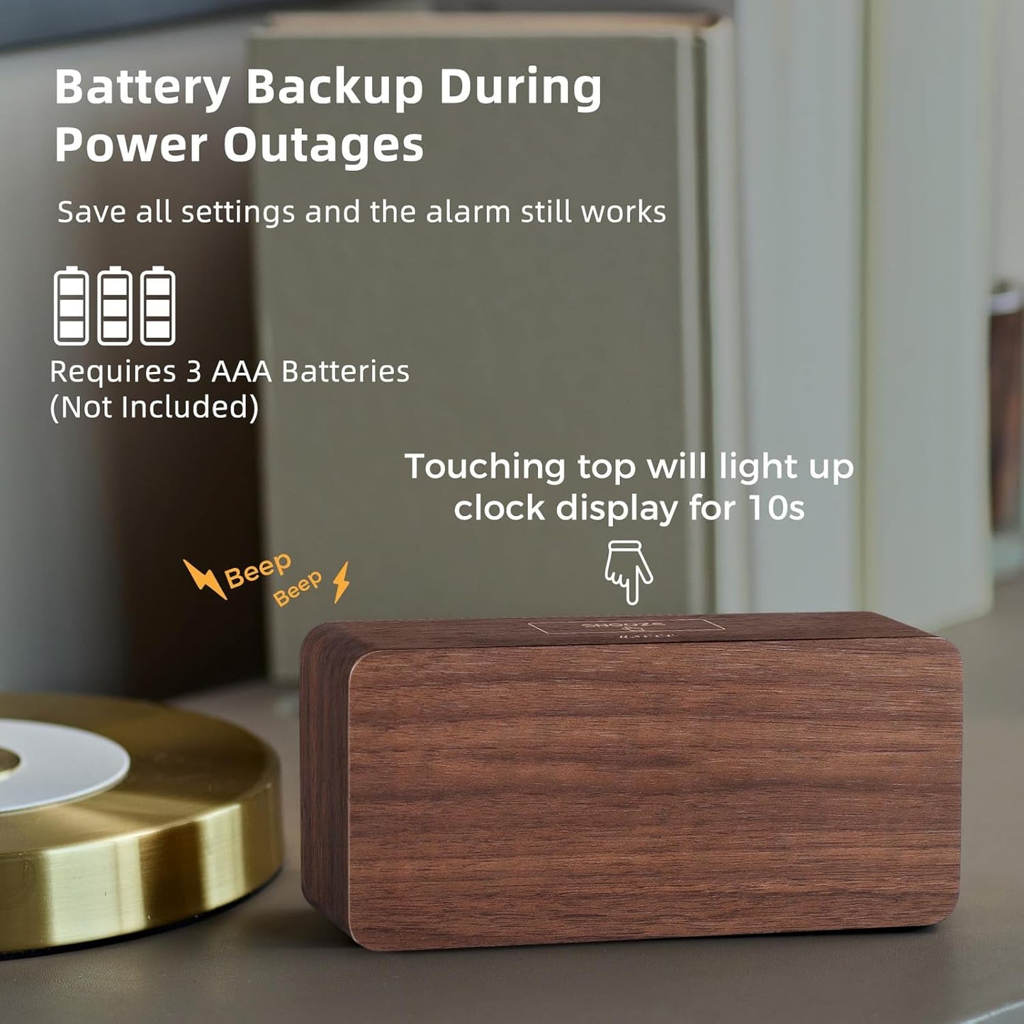 Purilite Select Wooden Digital Alarm Clock with Large LED Display