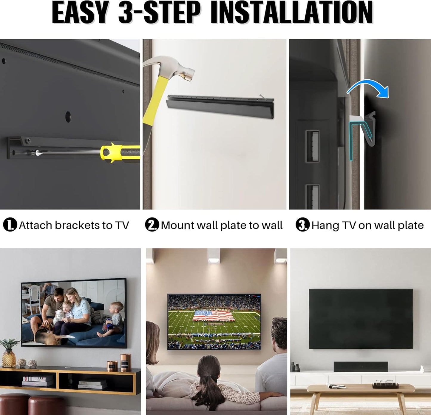 AENTGIU No Stud TV Wall Mount, Heavy Duty Drywall Wall Mount TV Bracket Hanger for 32-75 inch Flat Screen TVs, No Drill, No Anchors, Easy Install with All Hardware