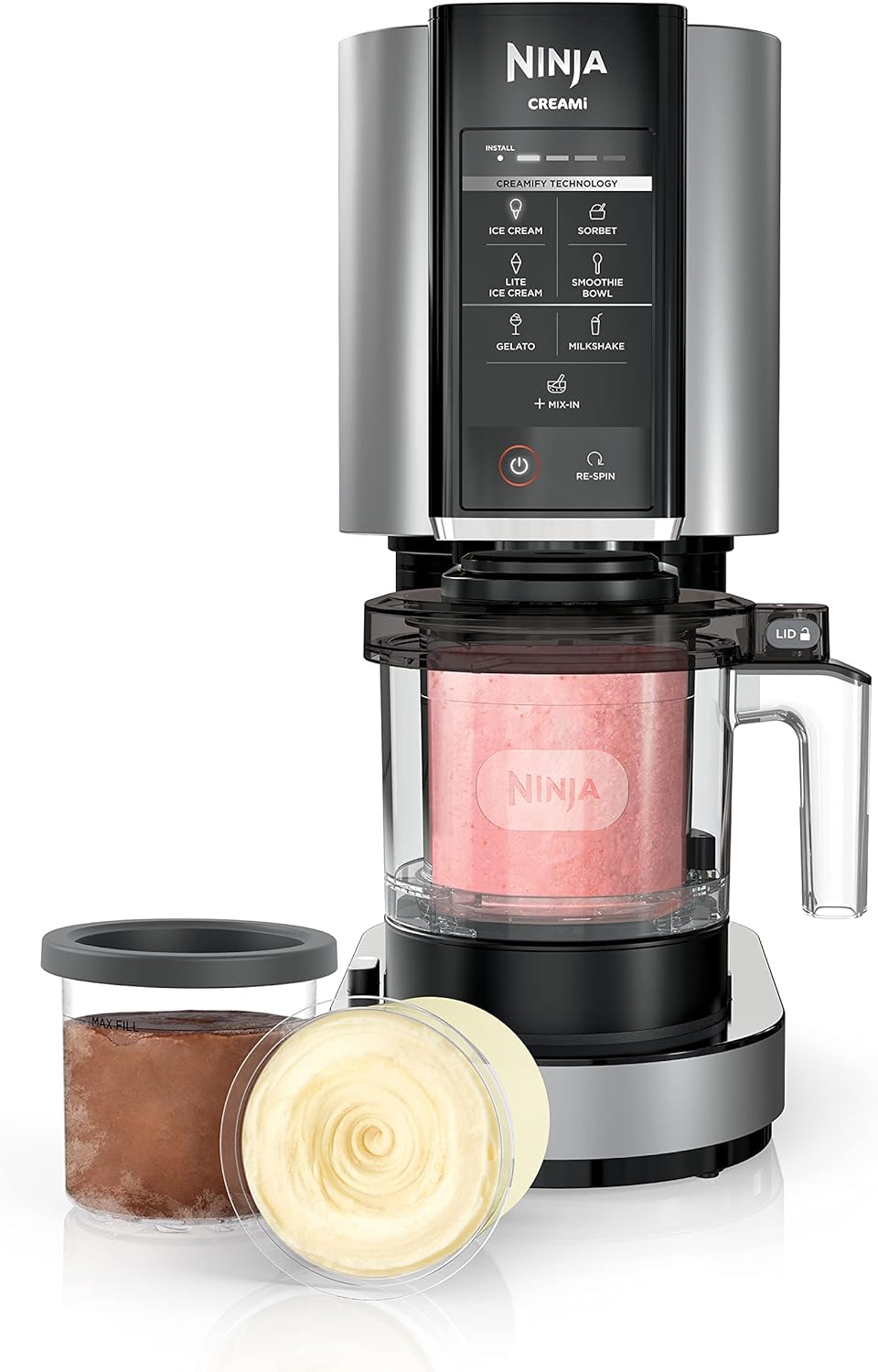 Ninja NC301 CREAMi Ice Cream Maker, for Gelato, Mix-ins, Milkshakes, Sorbet, Smoothie Bowls & More, 7 One-Touch Programs, with (2) Pint Containers & Lids, Compact Size, Perfect for Kids, Silver