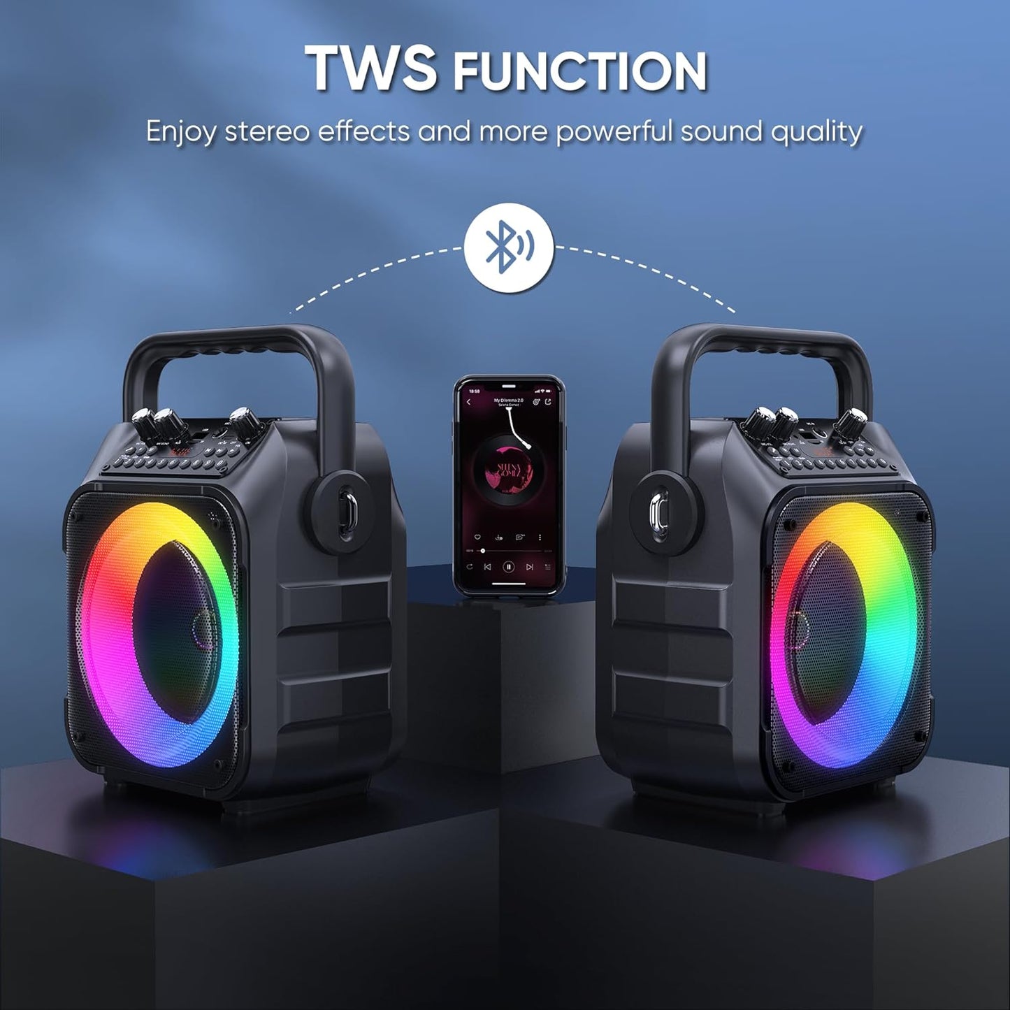 Karaoke Machine, Portable Bluetooth PA Speaker with 2 Wireless Microphones for Adults & Kids with Lights, Karaoke Microphone with PA System Supports USB/TF/REC/FM/AUX for Home Party(Black)