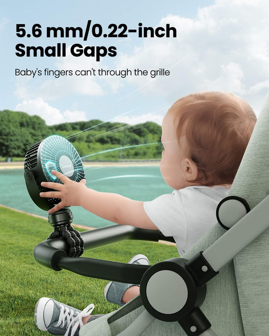 Gaiatop Mini Portable Pram Fan, Rechargeable Small Clip on Fan for Stroller, Detachable 3 Speed 360 Degree Rotate Flexible Tripod Handheld Desk Cooling Car Seat Crib Treadmill Travel Black
