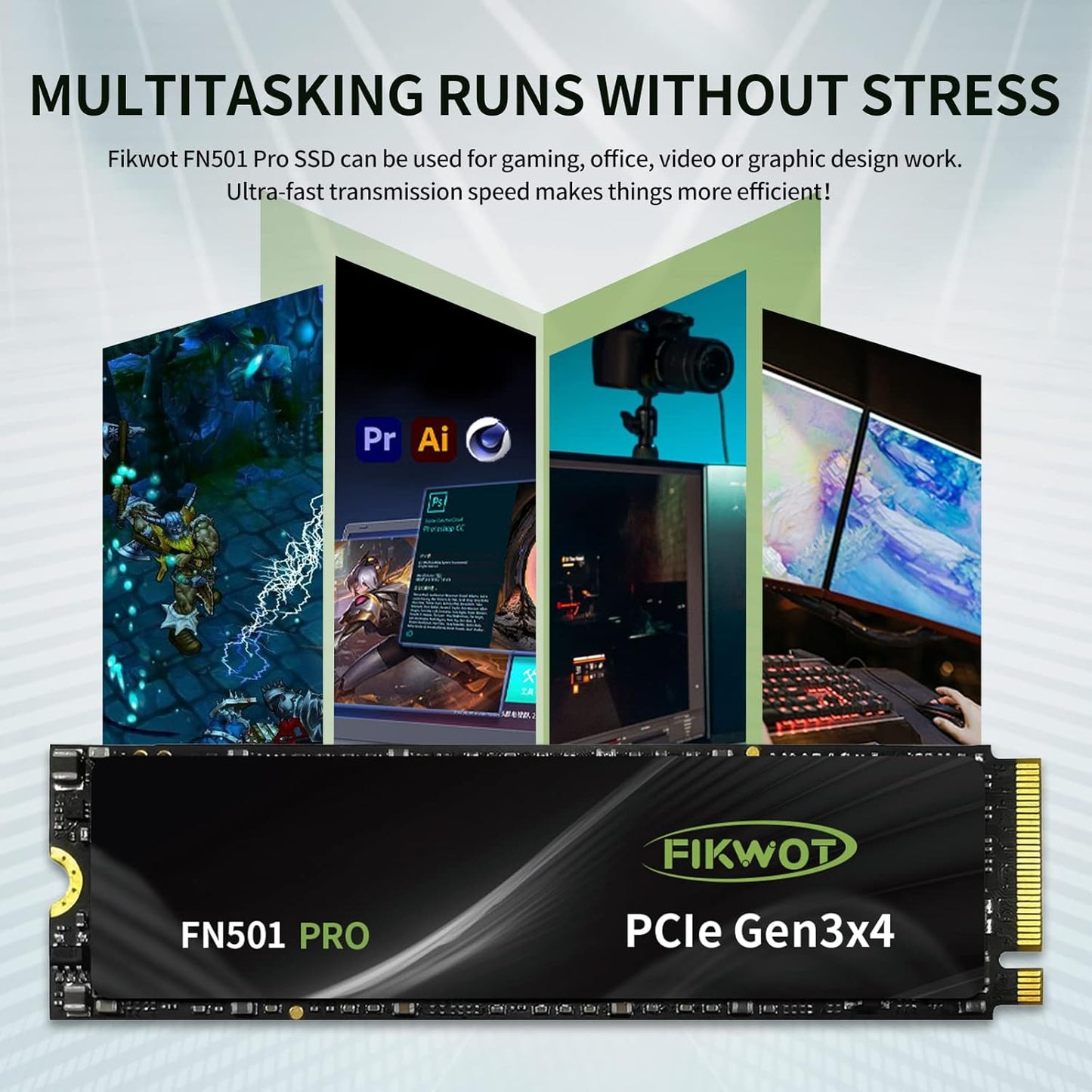 Fikwot FN970 2TB M.2 2280 PCIe Gen4 x4 NVMe 1.4 Internal Solid State Drive with Heatsink - Speeds up to 7,400MB/s, Configure DRAM Cache, Compatible PS5 Internal SSD