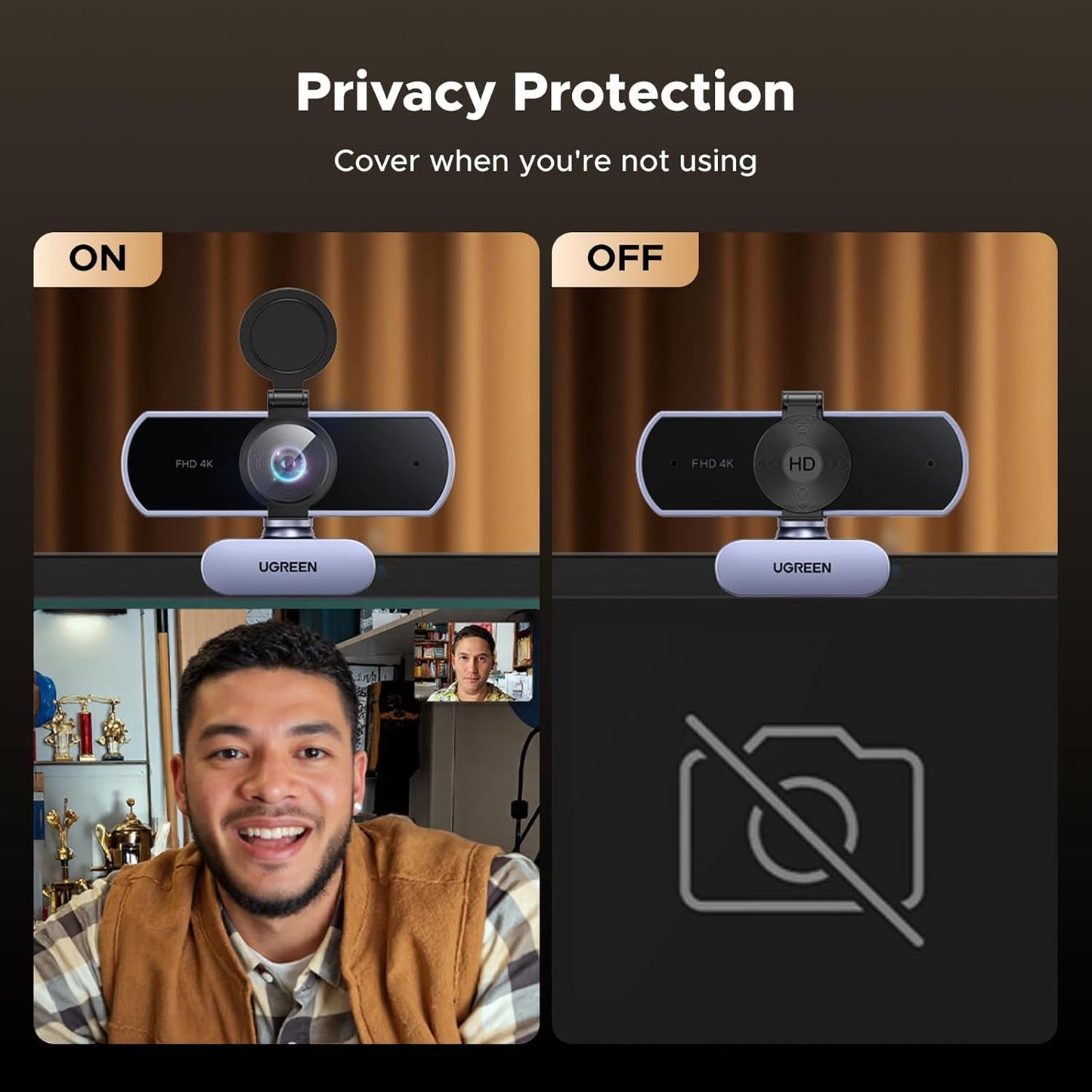 UGREEN 4K Webcam for PC Ultra HD 1080P 60FPS Web Camera with Microphone, Privacy Cover, 70° Fov, PDAF Autofocus, USB A and USB C Adapter, Plug & Play, for Streaming, Conference, Zoom
