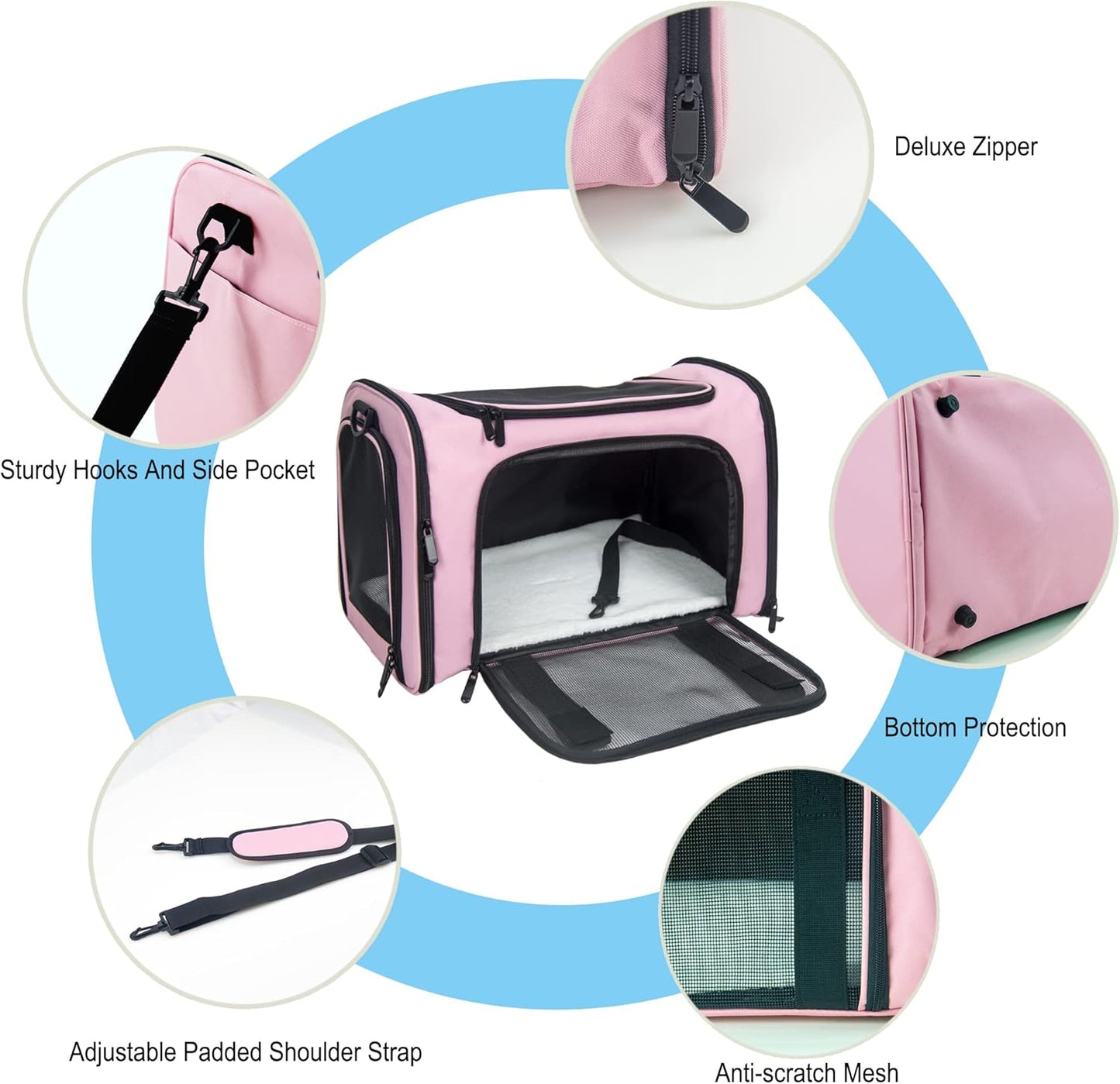 NextFri Soft Sided Carrier for Cats Dogs,TSA Airline Approved Collapsible Travel Pet Carrier (Magenta, Medium)