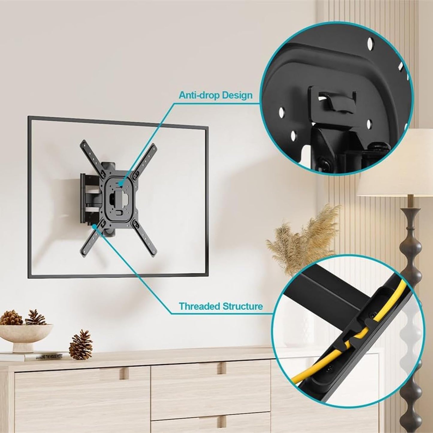 GPlus+ TV Mount for Most 23-65 Inch TVs, Full Motion Premium TV Wall Mount with Perfect Center Design on Single Stud Articulating Mount Max VESA 400x400mm up to 77 LBS/35Kg, LPA81-441