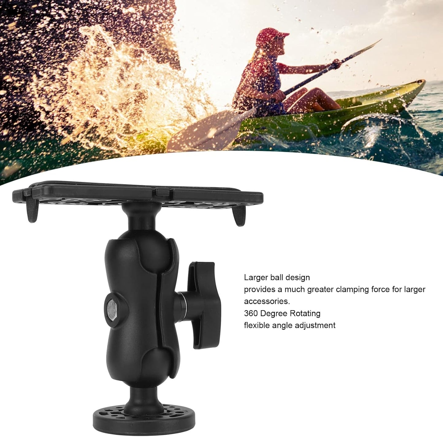 Fish Finder Mount Base, 360 Degree Rotation Ball Mount Adjustable Depth Fish Finder Holder Universal Marine Electronic Fish Finder Mount Fishing Accessories for Boat Canoe Kayak