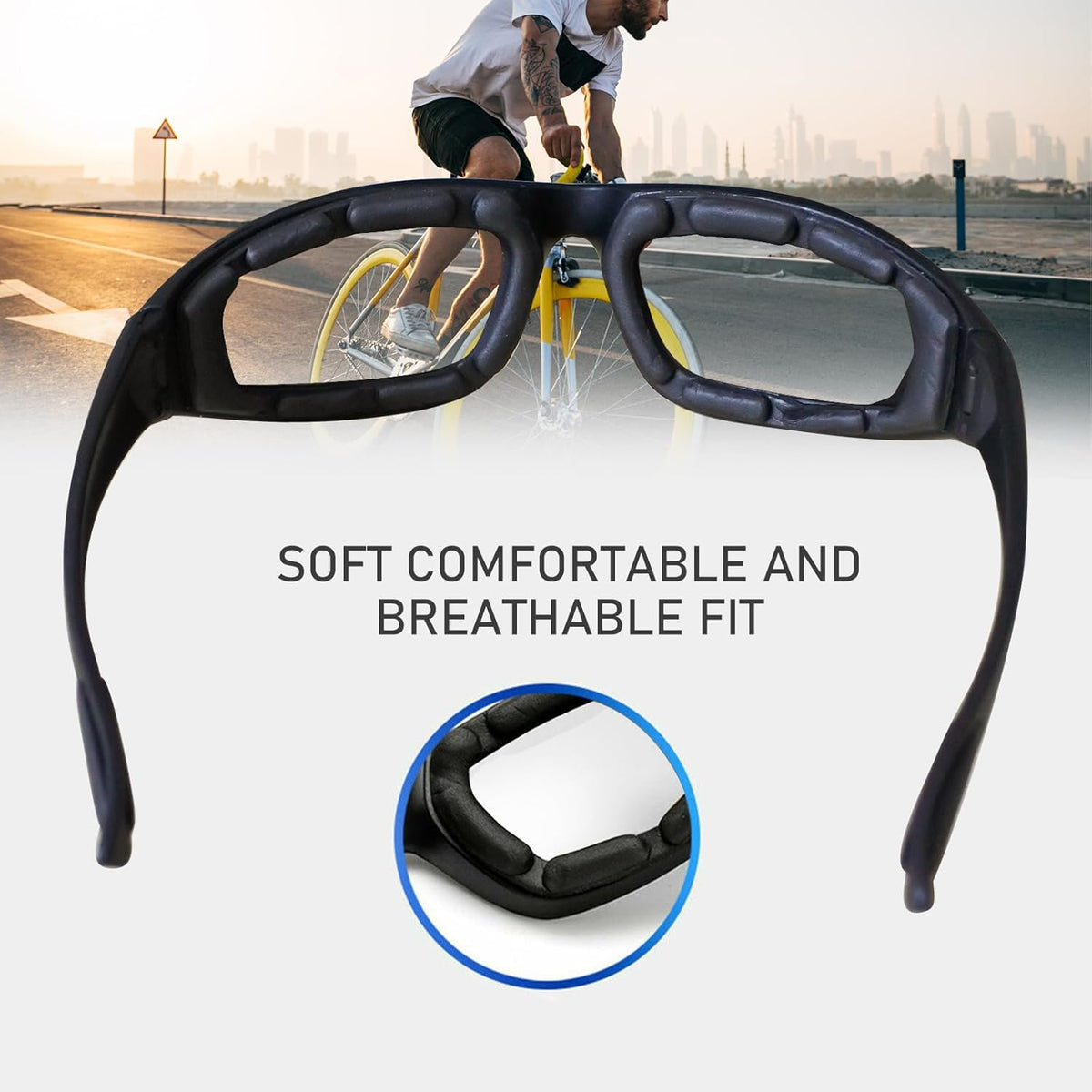Driving Motorcycle Riding Glasses Foam Padded Eyeglass Motocross Goggles Waterproof Anti-Wind Dustproof UV Protection Bicycle Motorcycle Sunglasses for Outdoor Activities Sports Eyewear(Clear Lens) - PuriLite