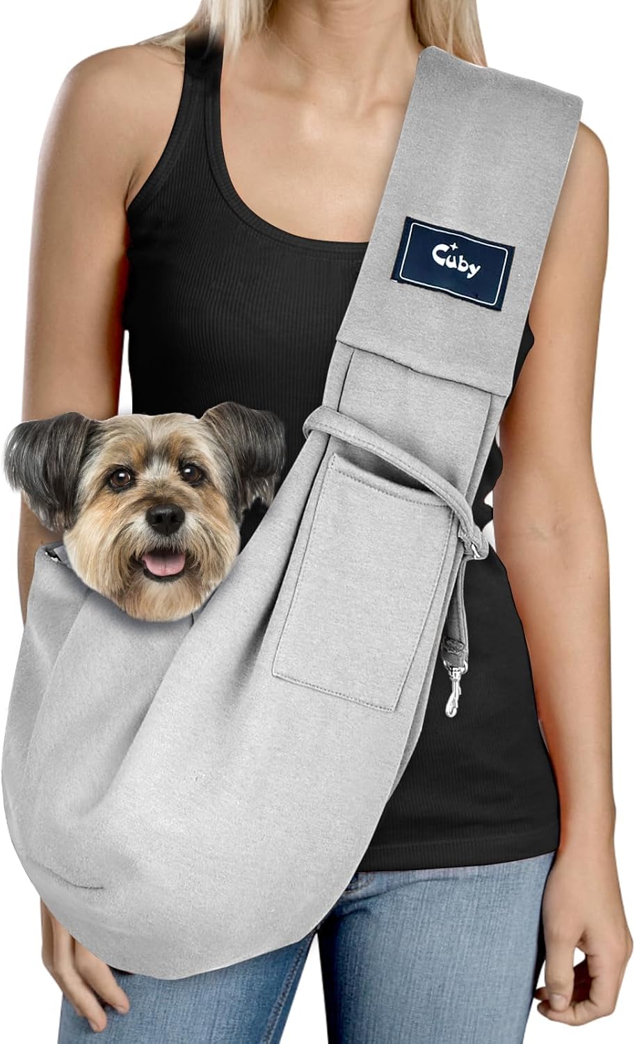 Cuby Adjustable Dog Cat Sling Padded Hard Bottom Pet Carrier Sling Soft Carrying Puppy Bag for Small Dogs Cats Outdoor Travel (Grayish-White)