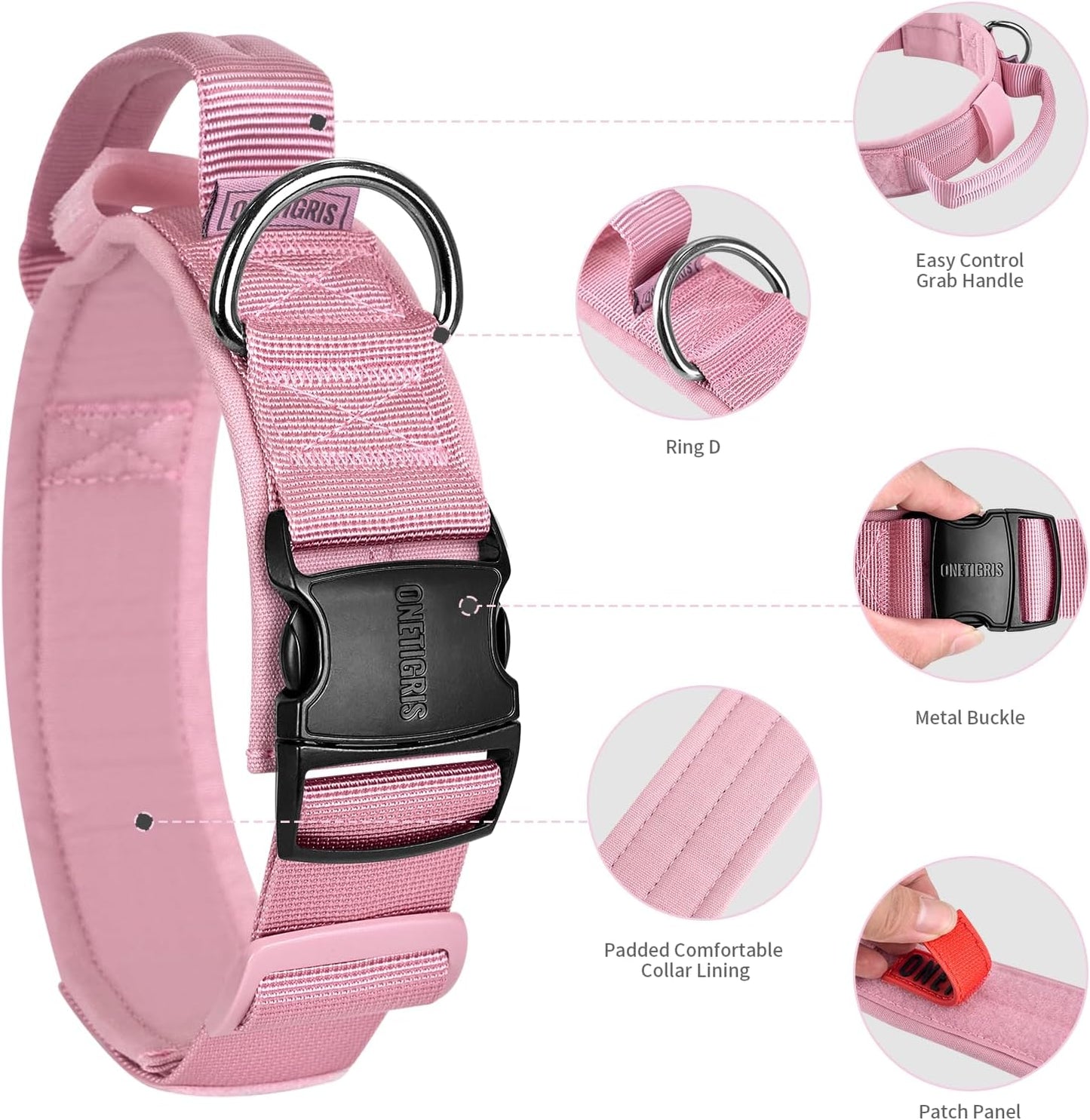 OneTigris Tactical Dog Collars with Handle,Military Dog Collar for Large Dog,Adjustable Nylon Collar German Shepherd Collar with Heavy Duty Metal Buckle for Dog Training and Walking (M, Orange)