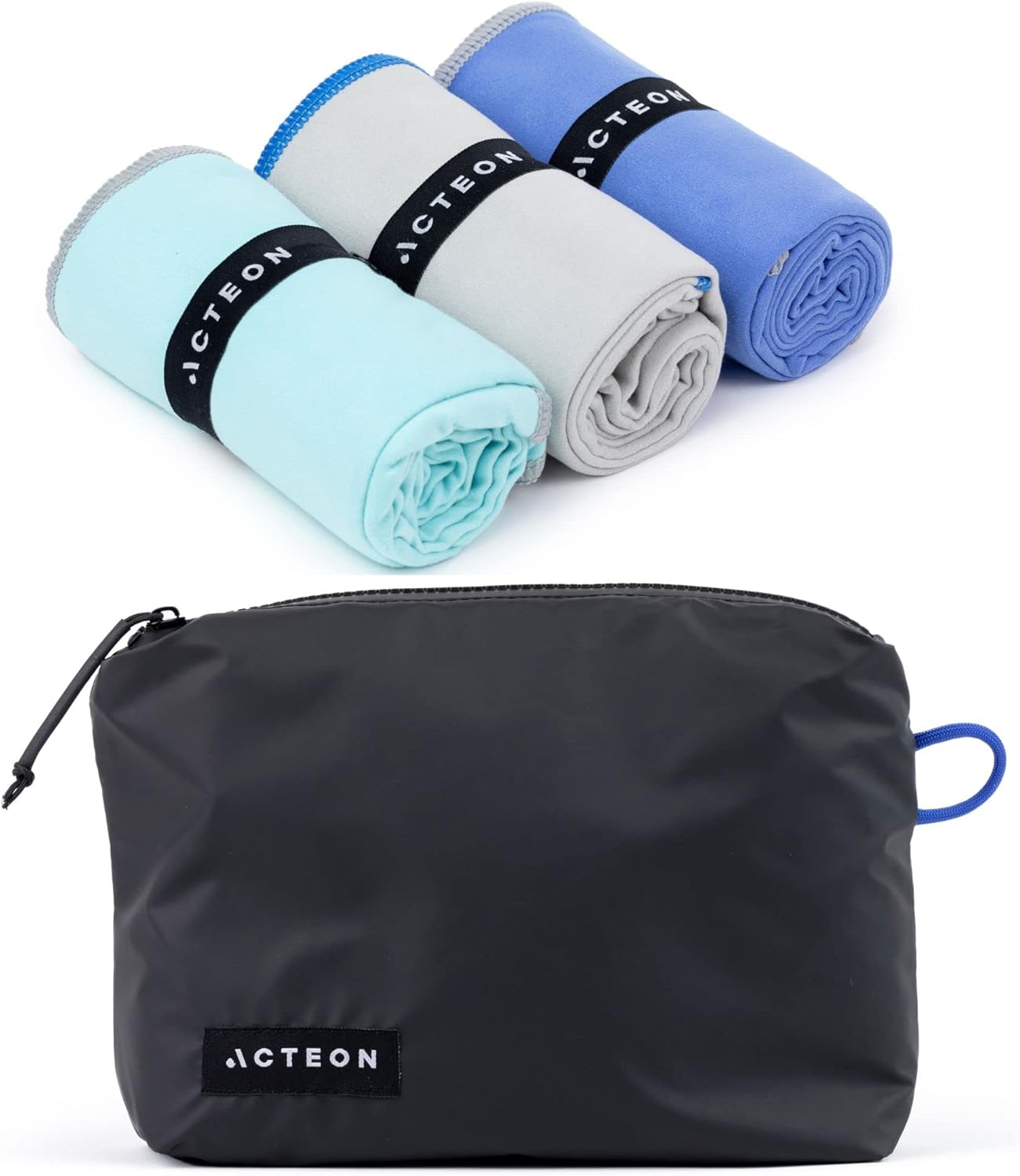 Acteon Microfiber Quick Dry Gym Towel, Silver ION Odor-Free Mega Absorbent Fiber Fast Drying Men Women Workout Gear for Body Sweat, Beach, Camping, Working Out Travel Towels
