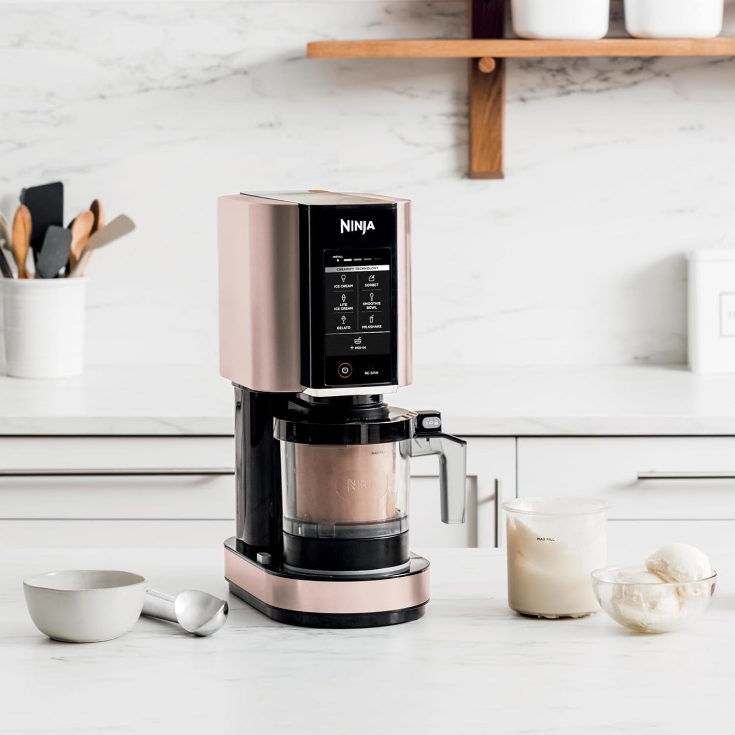 Ninja NC301 CREAMi Ice Cream Maker, for Gelato, Mix-ins, Milkshakes, Sorbet, Smoothie Bowls & More, 7 One-Touch Programs, with (2) Pint Containers & Lids, Compact Size, Perfect for Kids, Silver