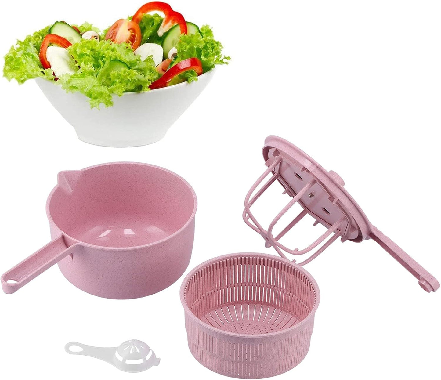 Salad Spinner,Lettuce Spinner Vegetable Washer Dryer Drainer Strainer with Bowl Colander,Vegetable Drainer Manual Salad Dehydrator Vegetable Washing Basket(Pink)