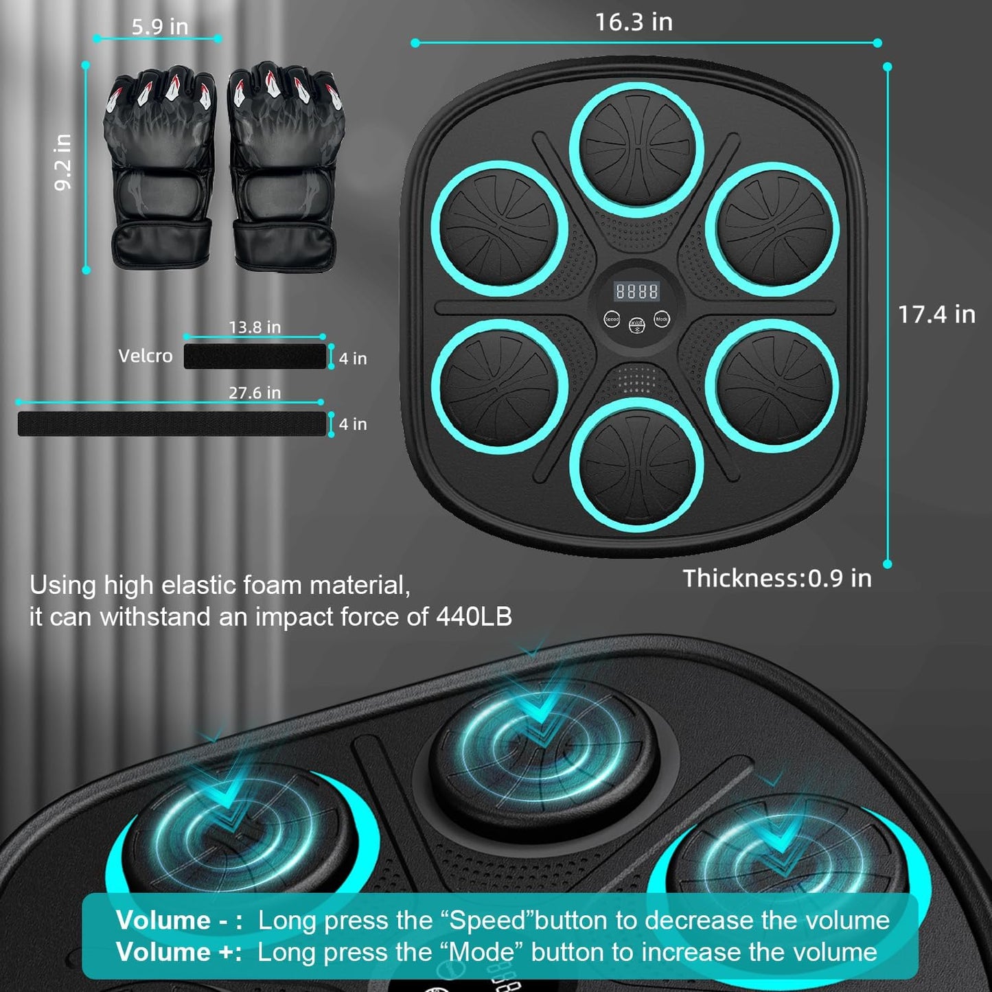 2025 New Smart Music Boxing Machine with Premium Boxing Gloves, Bluetooth Training Machine with LED Electronic Wall Mounted, Home Workout Boxing Target Machine for Adults and Kids