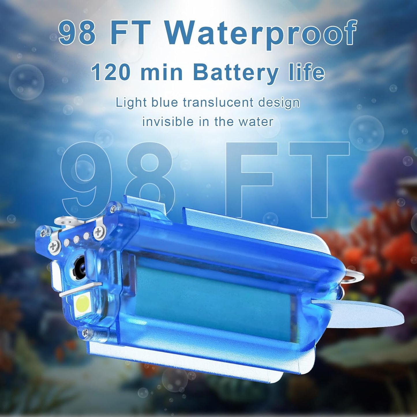 Wireless Underwater Fishing Camera 1080P HD – 98 FT Waterproof ROV Lure Action Fish Finder with 2 Hr Battery, App & Wi-Fi Control | Portable Ice, Lake, Boat, Kayak Fishing