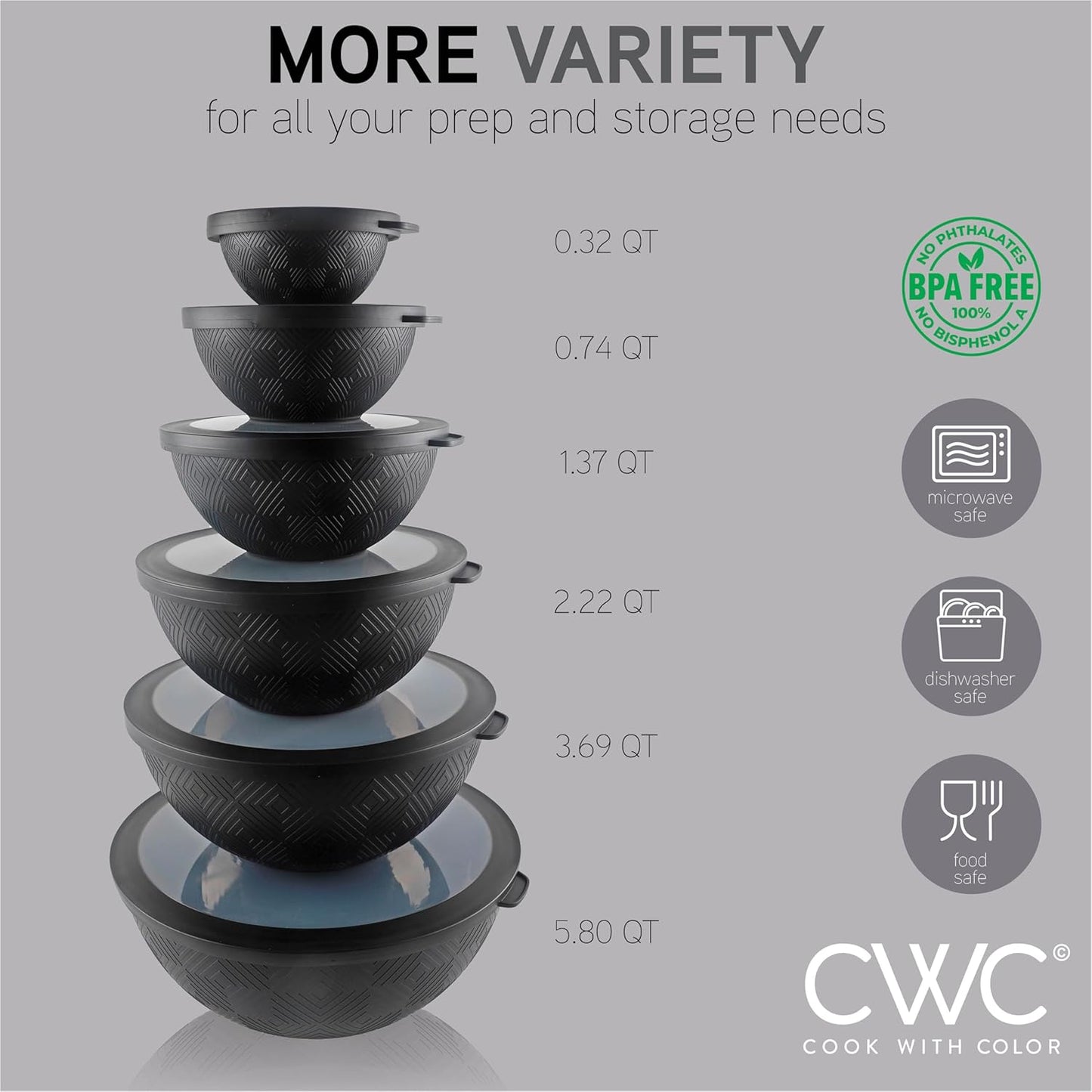 COOK WITH COLOR Mixing Bowls with TPR Lids - 12 Piece Plastic Nesting Bowls Set Includes 6 Prep Bowls and 6 Lids, Microwave Safe Mixing Bowl Set (Mint)