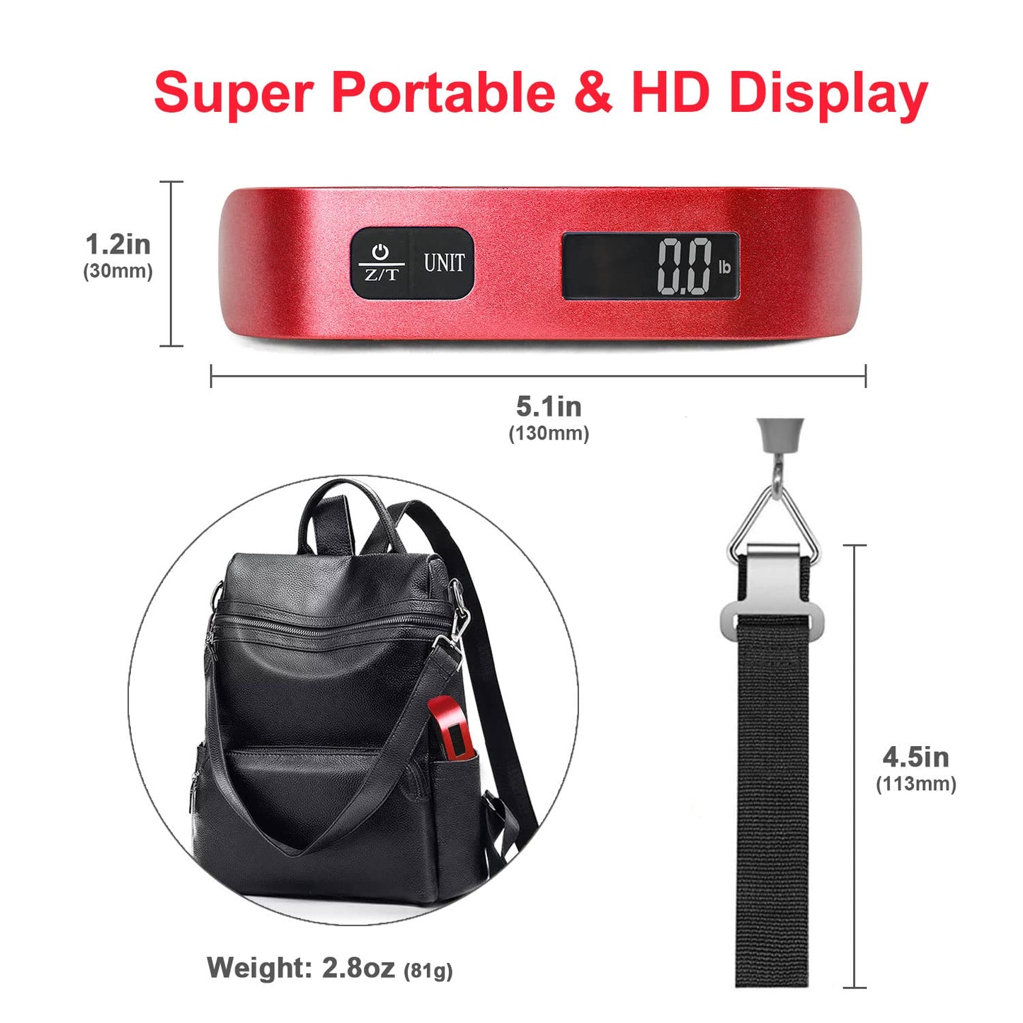 travel inspira Luggage Scale, Portable Digital Hanging Baggage Scale for Travel, Suitcase Weight Scale with Rubber Paint, 110 Pounds, Battery Included - Blue