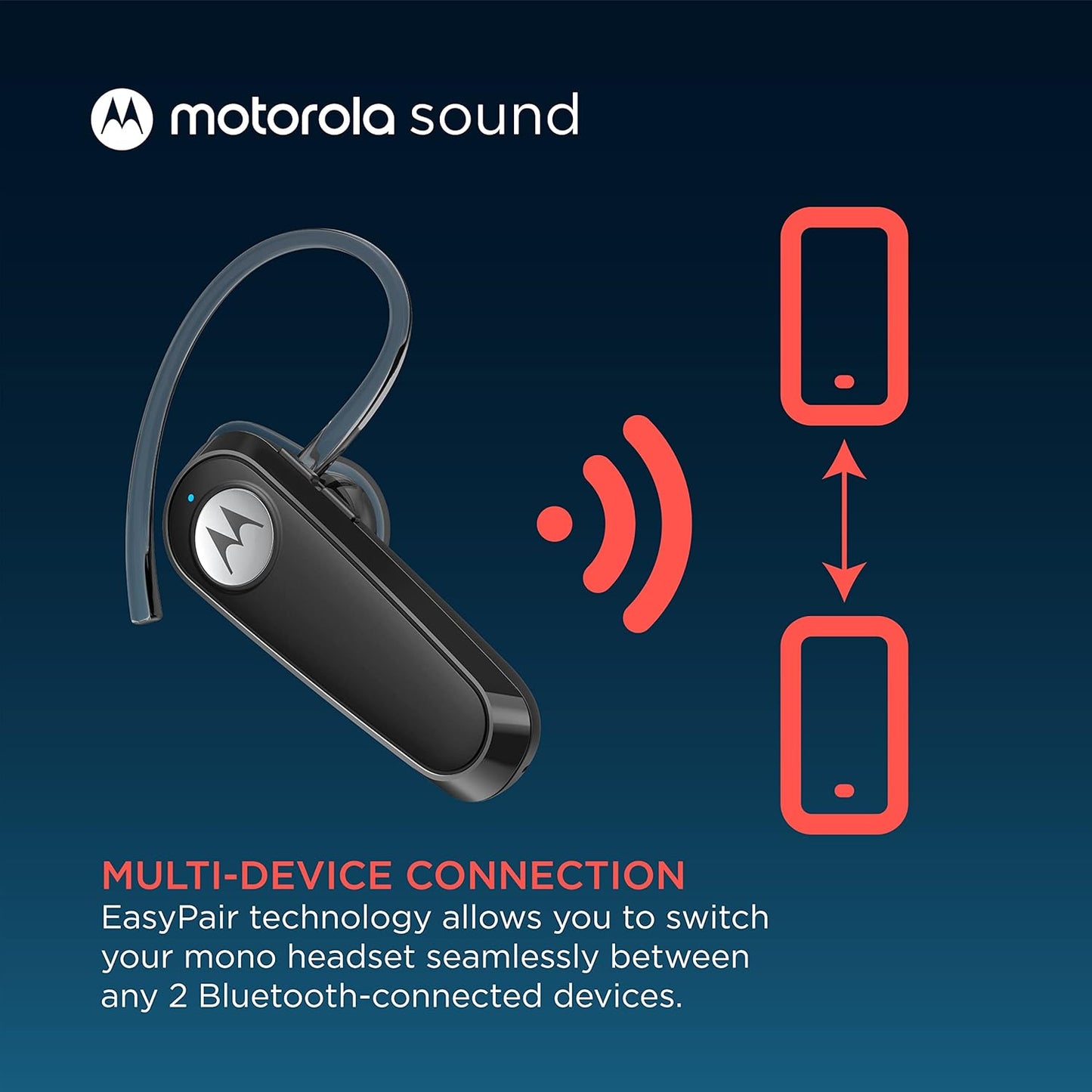 Motorola Bluetooth Earpiece - HK126 in-Ear Wireless Mono Headset for Clear Voice Calls - Lightweight, Comfortable Design - 8-Hour Talk Time, Voice Assistant Compatible, Connects to 2 Devices