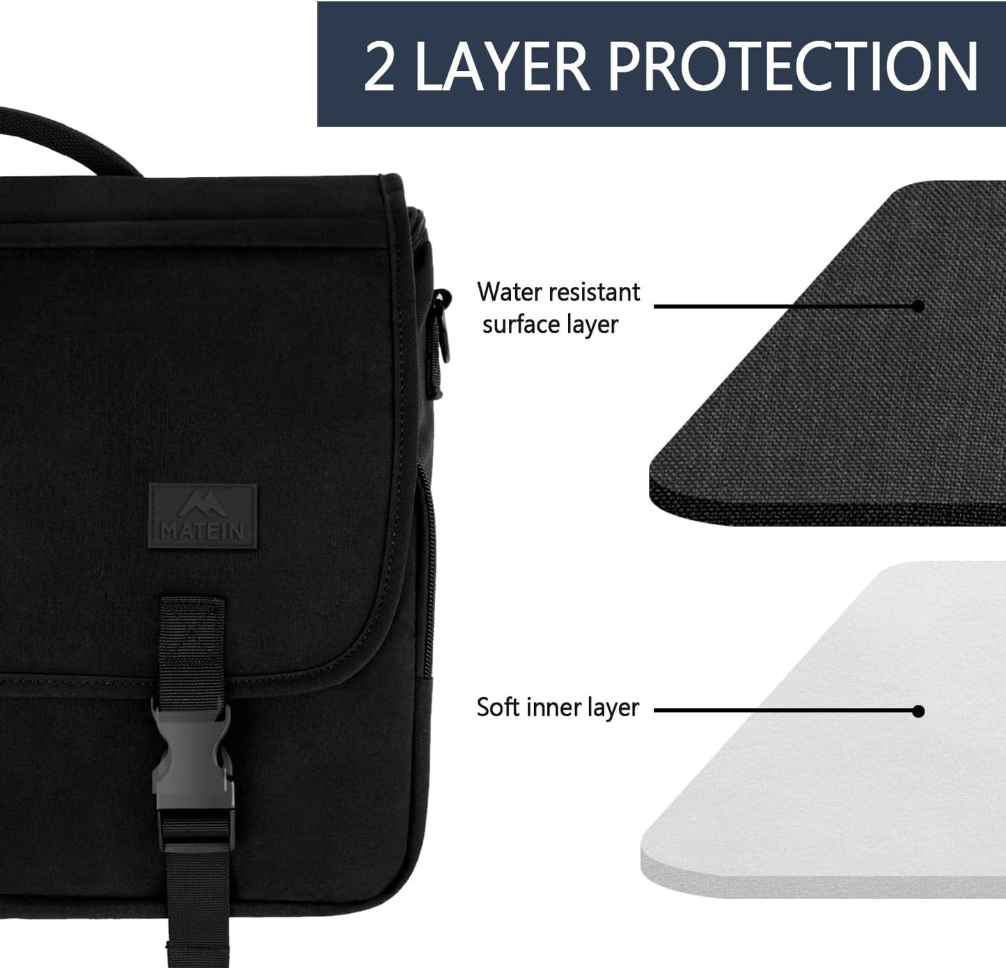 Messenger Bag for Men, Laptop Bag 15.6 Inch, Water Resistant Canvas Shoulder Bag Nylon Crossbody Bag for Women with Detachable Shoulder Strap Black
