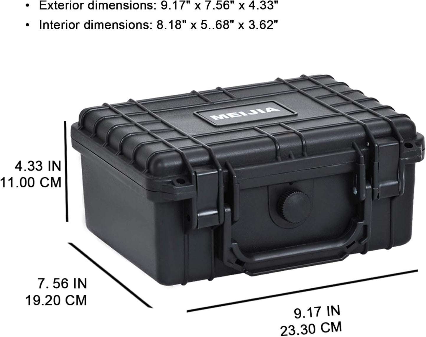 MEIJIA Portable Waterproof Protective Hard Case,Camera Case with Customizable Fit Foam Inserted, Elegant Black (9.17"x 7.56"x4.33")