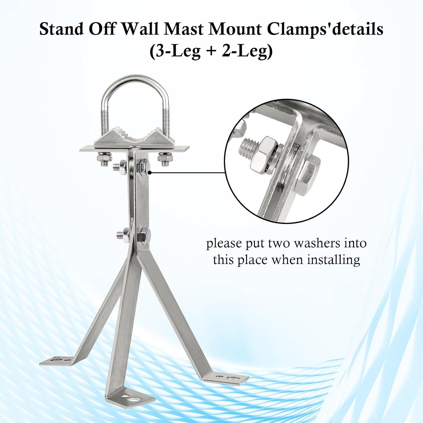 XRDS-RF 16 Inch Heavy-Duty Wall Mount Stand Off Mast for TV Antenna - Windproof Mounting Bracket (2-Leg + 2-Leg)