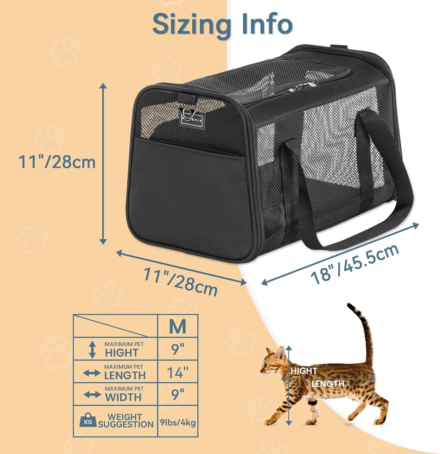 Petsfit Pet Carrier Airline Approved, Soft-Sided Cat Carrier with Patented Car Buckle, Lightweight and Collapsible with Adjustable Shoulder Strap, Soft Cushion,Green