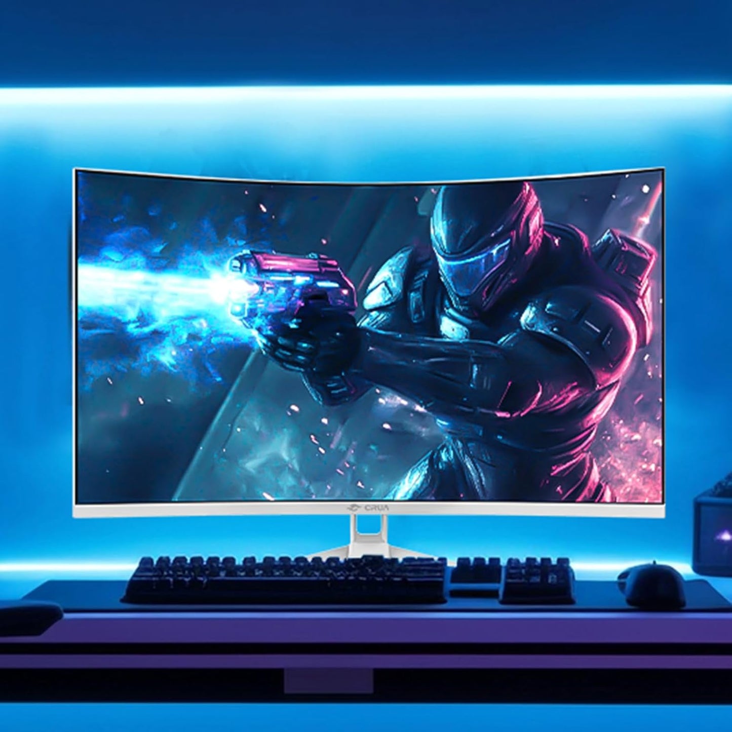 CRUA 32'' Curved Gaming Monitor, 160Hz/144Hz 4K UHD(3840 * 2160P) White Computer Monitor, 1500R VA Screen, Supports Freesync, 120% sRGB, Built-in Speakers, RGB Lighting, Wall Mountable,HDMI 2.1&DP 1.4