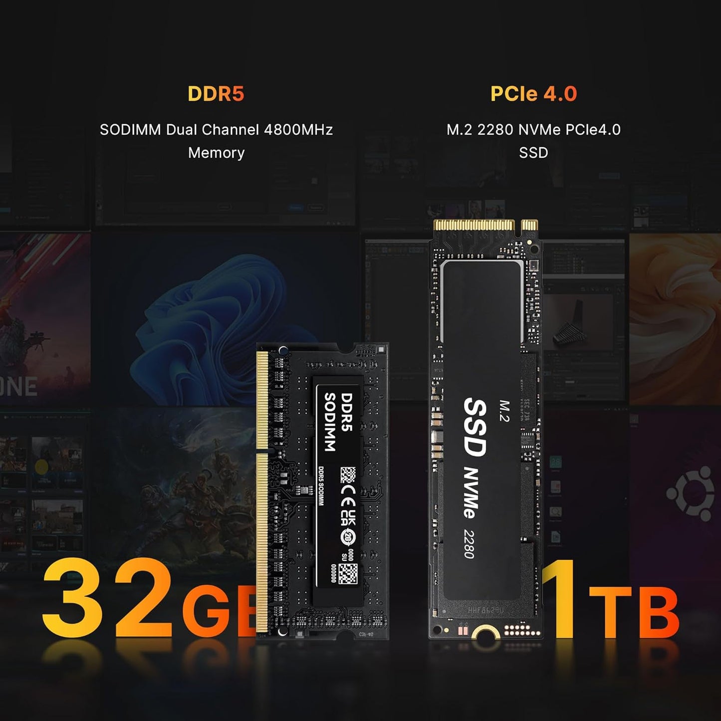 BOSGAME P4 Gaming Mini PC Ryzen 7 5700U 32GB RAM 1TB NVMe M.2 2280 SSD, 11-Pro OS Mini Computers, Micro PC 4K 60Hz Triple Display, HDMI+DP+Type-C, WiFi 6E, BT5.2, PD3.0, Dual 2.5GbE LAN