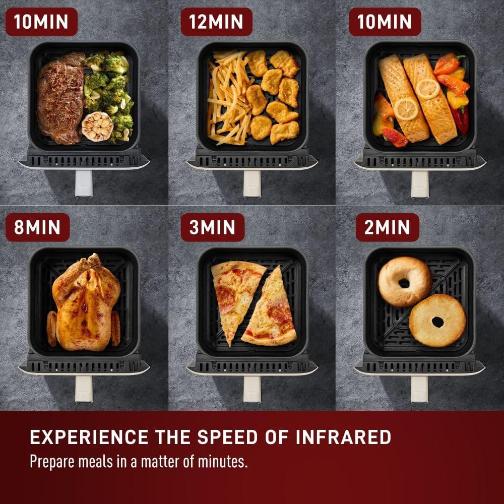 T-fal Infrared 2.0 Air Fryer, 8-in-1, Extra Large 7L / 7.3Qt., Infra-Heat Technology, Dual heating design, No pre-heating, Faster, Juicier and Crispier, Black