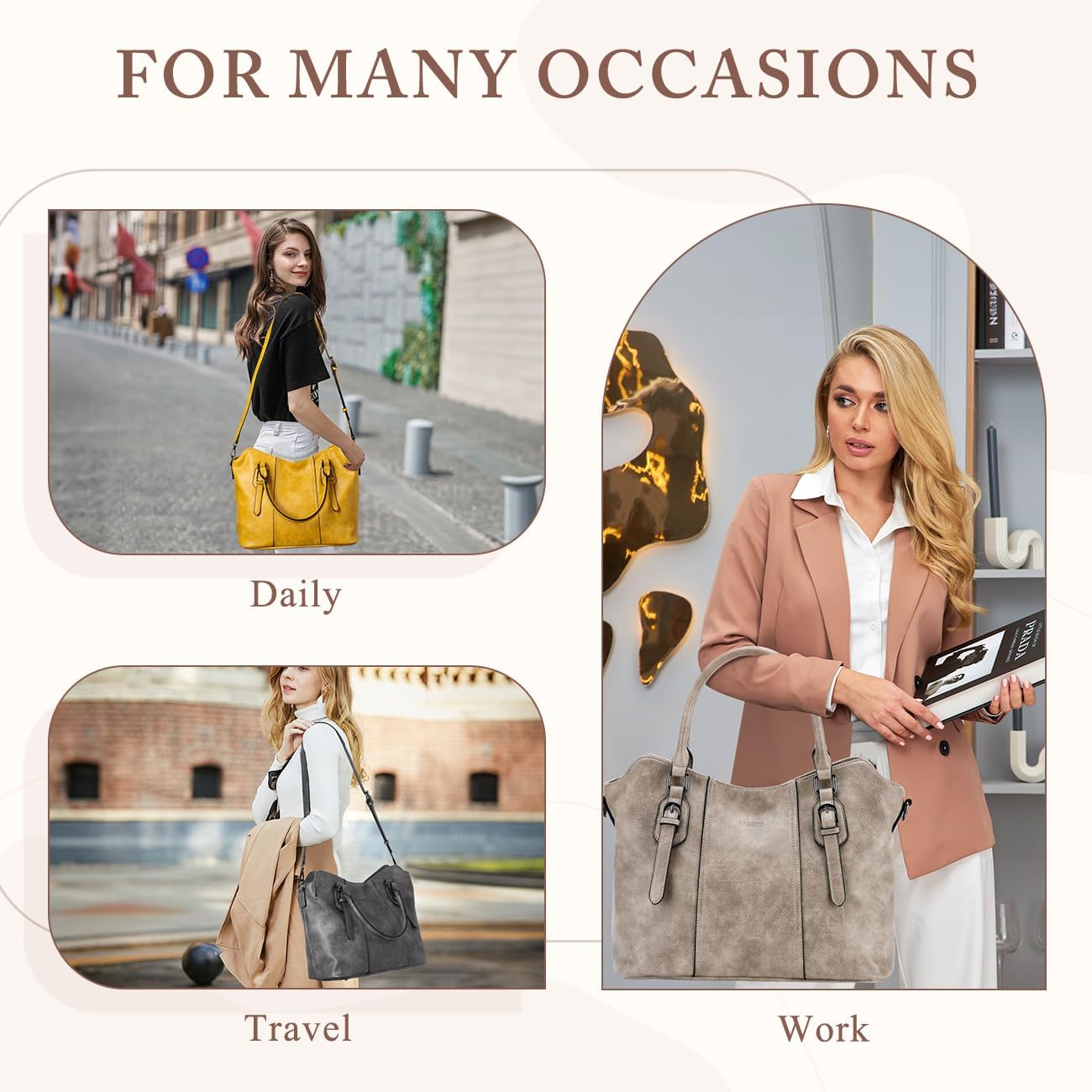 Hobo Bags for Women,VASCHY Vegan Leather Handbag Purse Top Handle Satchel Boho Shoulder Bag with Crossbody Guitar Strap