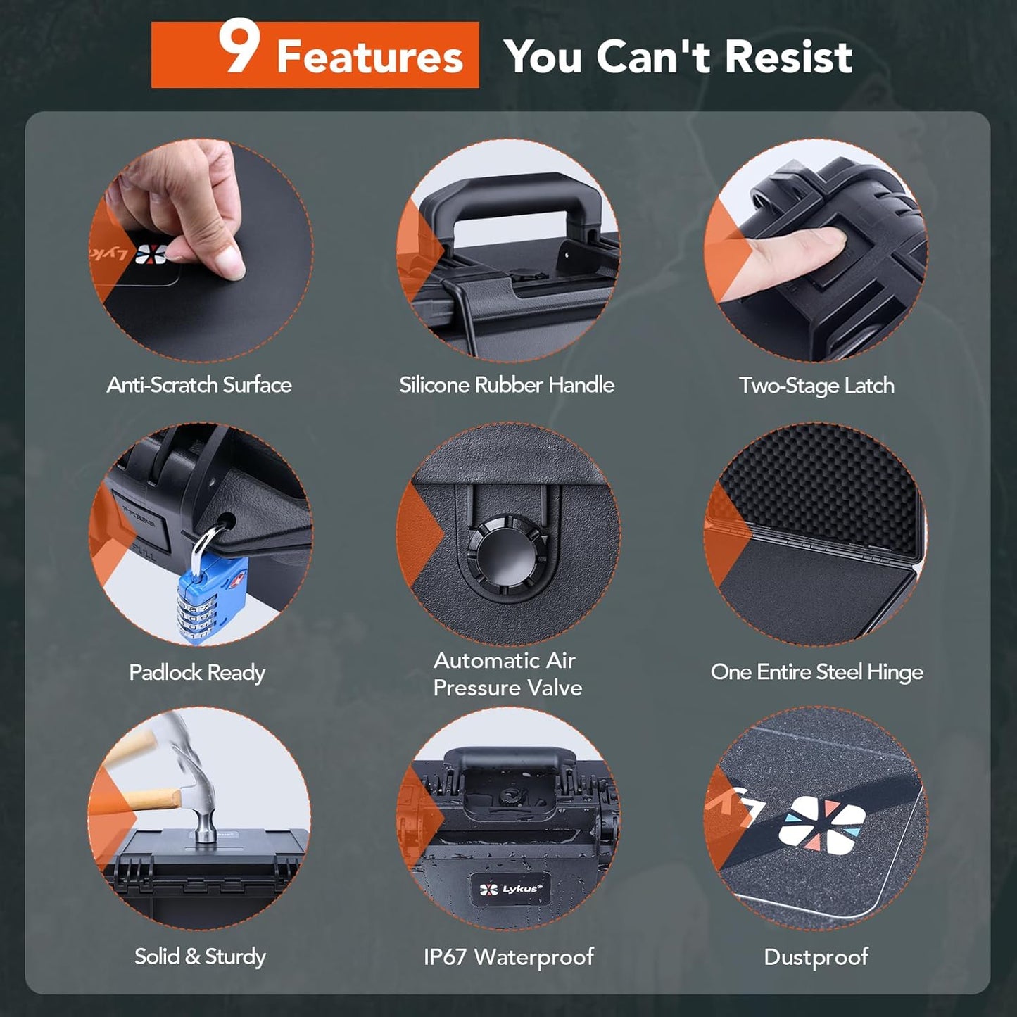 Lykus HC-4410 Waterproof Hard Case with Customizable Foam Insert, Interior Size 17.32x11.42x4.72 in, Suitable for up to 16" Laptop,Starlink Mini,Keyboard,Drill,Audio Mixer,mic,Flashlight,and More