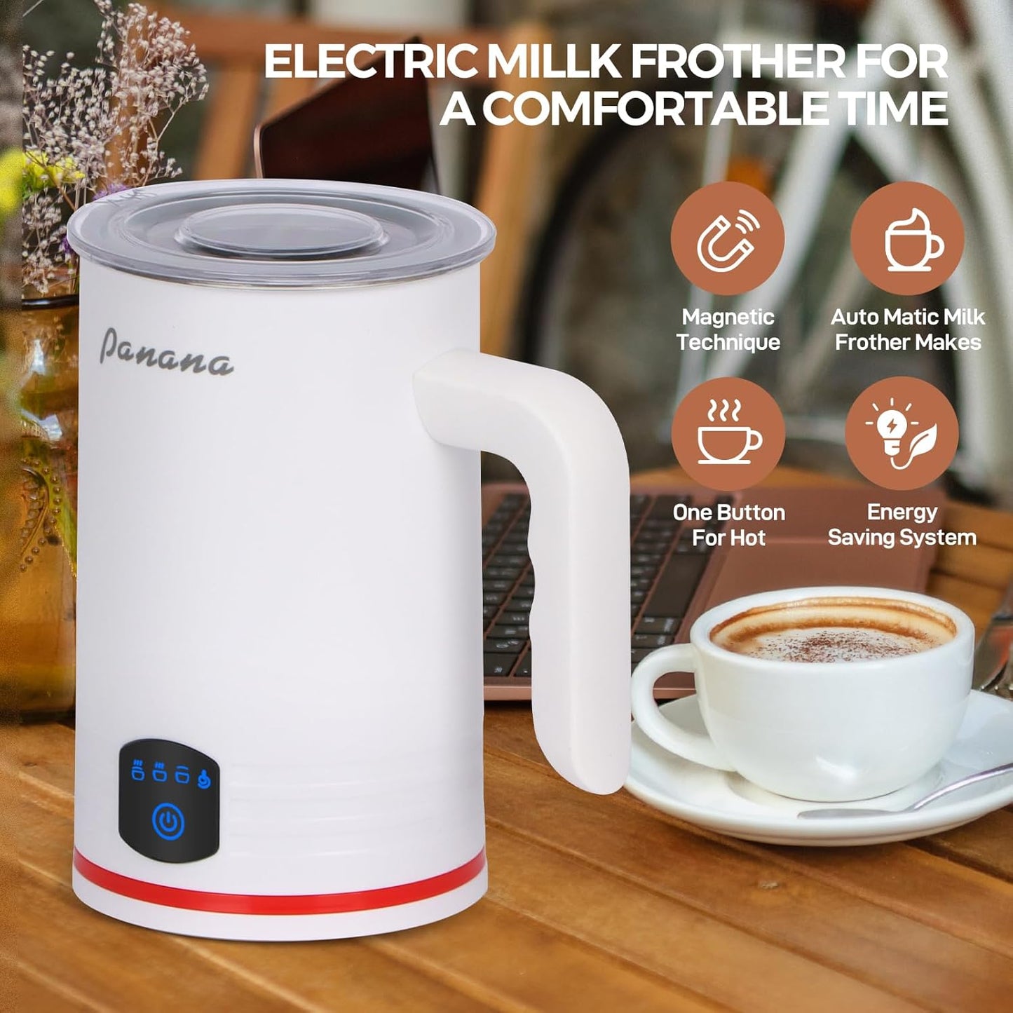 Electric Milk Frother, 4 in 1 Milk Steamer, 14.5oz/430ml Automatic Warm and Cold Foam Maker for Coffee,Latte, Cappuccino, Macchiato, Hot Chocolate (Black)
