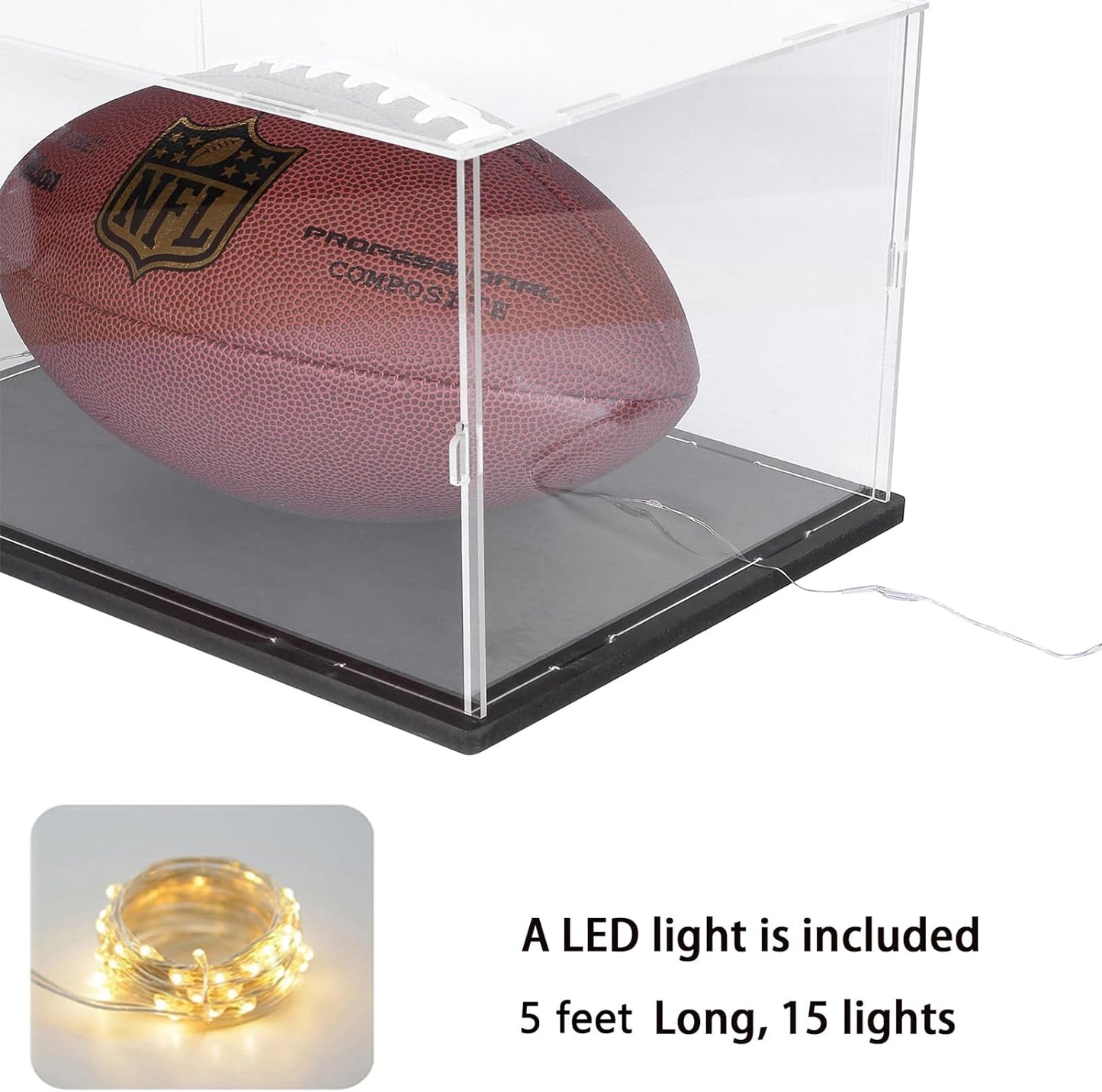 Thickened Clear Acrylic Display Case for Lego 10330 43268 76450 42170 10295 10353 Collectibles, Transparent Box Dustproof Protection with Wood-Plastic Base & String Light, Black Inside 40x20x20cm