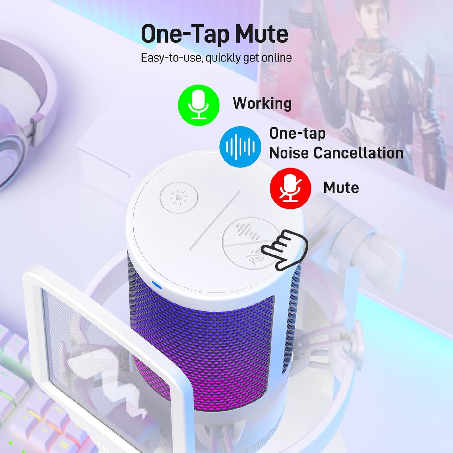 MAONO Gaming USB Microphone, Noise Cancellation Condenser mic with Mute, Gain, Monitoring, Boom Arm for Streaming, Podcast, Vocal, Twitch, YouTube, Discord, PC, Computer, PS4, PS5, Mac, DGM20S