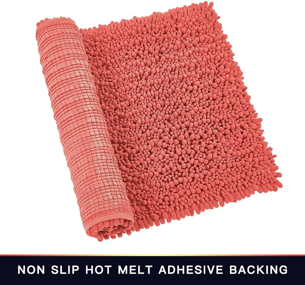 Walensee Bathroom Rug Non Slip Bath Mat (24x17 Inch Blush) Water Absorbent Super Soft Shaggy Chenille Machine Washable Dry Extra Thick Perfect Absorbant Best Small Plush Carpet for Shower Floor