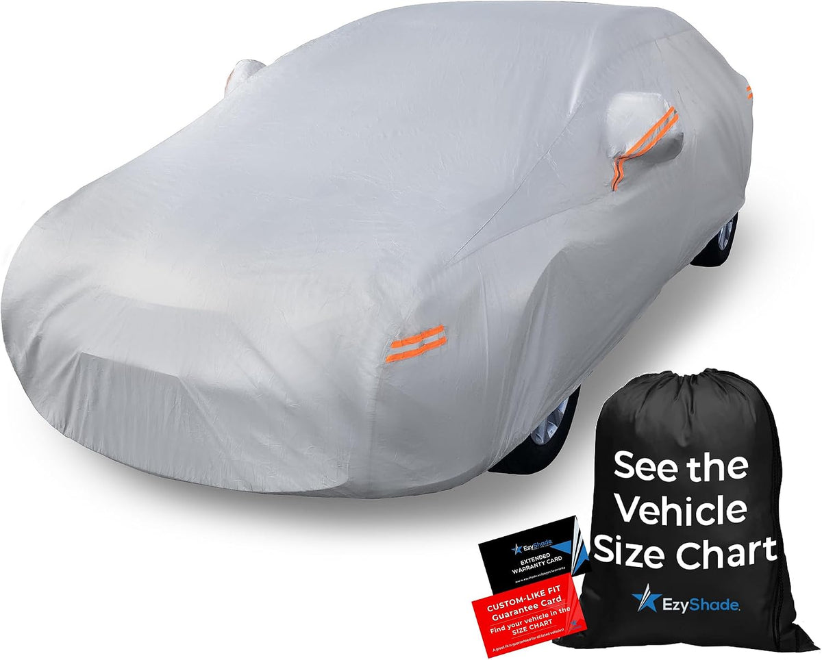 EzyShade 10-Layer Car Cover Waterproof All Weather - See Vehicle Size-Chart - Car Covers for Automobiles & Car Snow Cover - Full Exterior Covers - Winter Rain Sun SUV Sedan. Size A4 (See SizeChart)