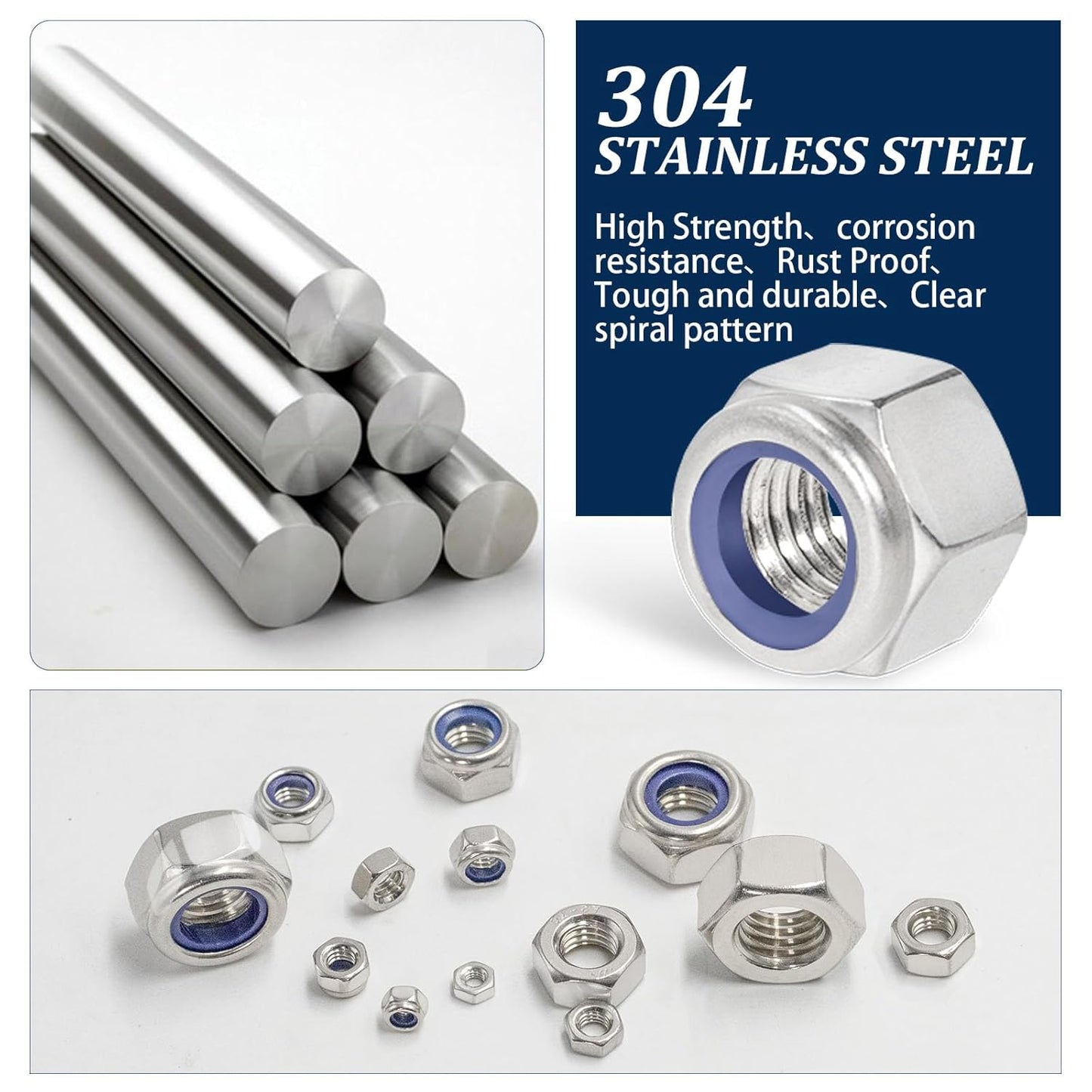Vifmy 110 Pack 1/4"-20 Inch Lock Nuts,304 (A2-70) Stainless Steel Nylon Insert Locknuts,Standard Inch Thread Nylock Nuts for Bolts